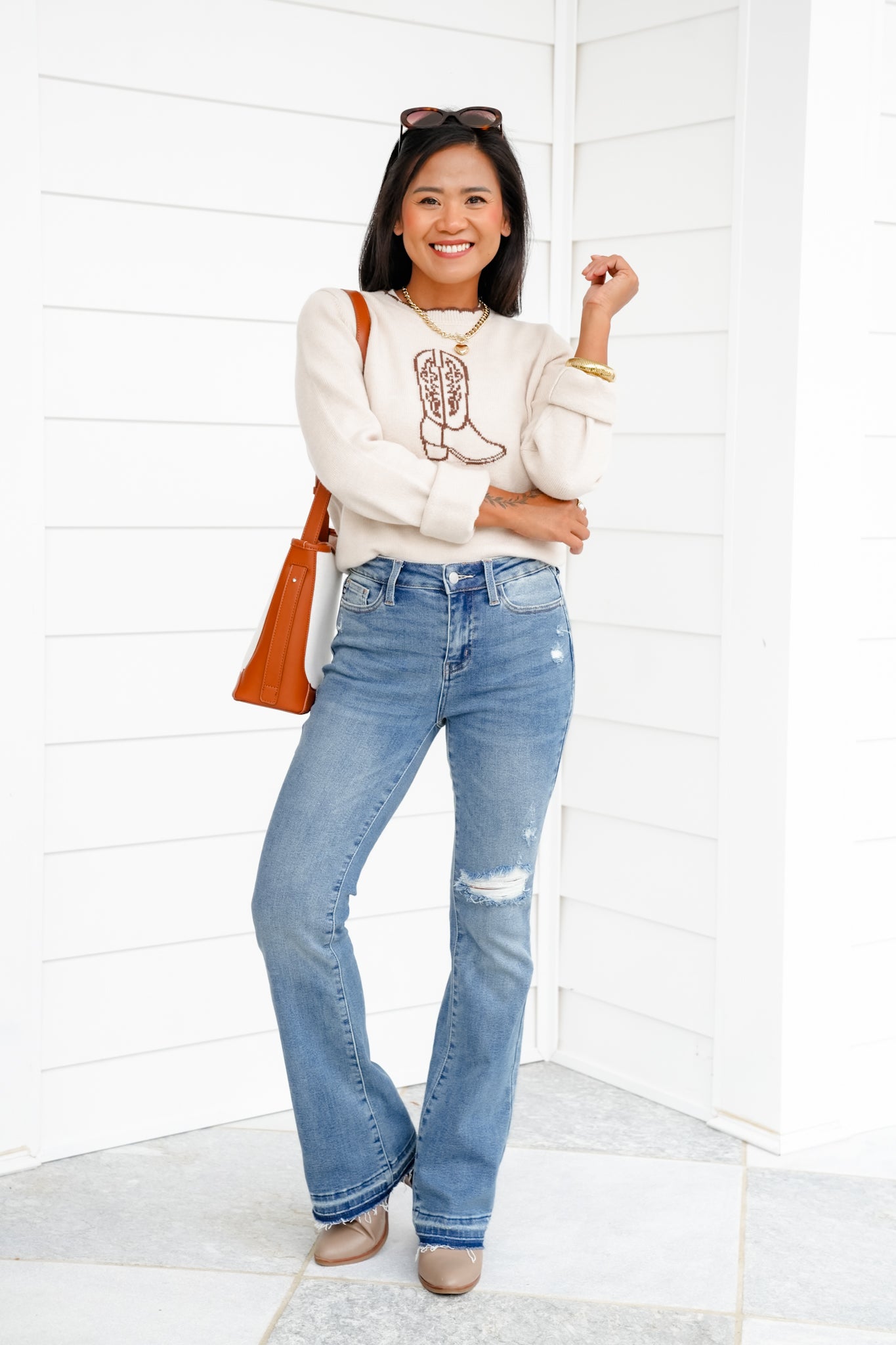 Restock Judy Blue Mid Rise Medium Wash Distressed Released Hem Bootcut Jeans