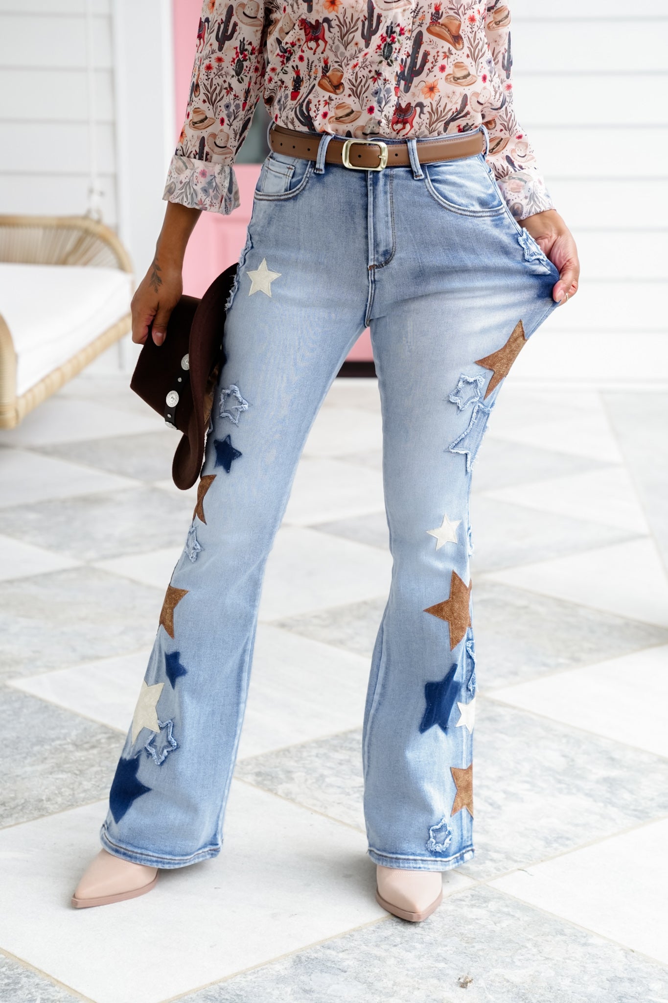Mineral Wash Denim Jeans with Star Detail
