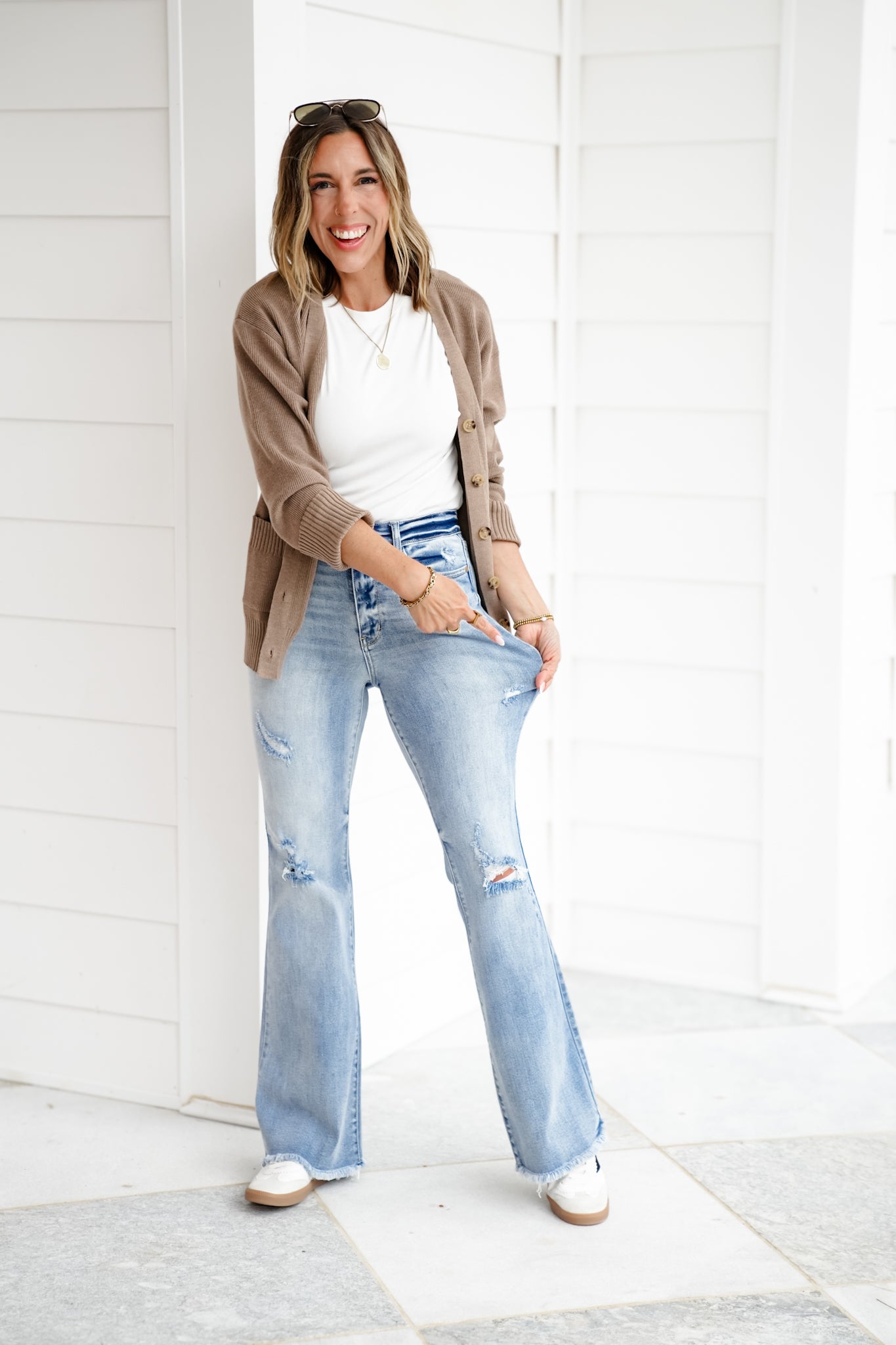 Judy Blue High Rise Light Wash Distressed Flare Jeans with Shield Pockets