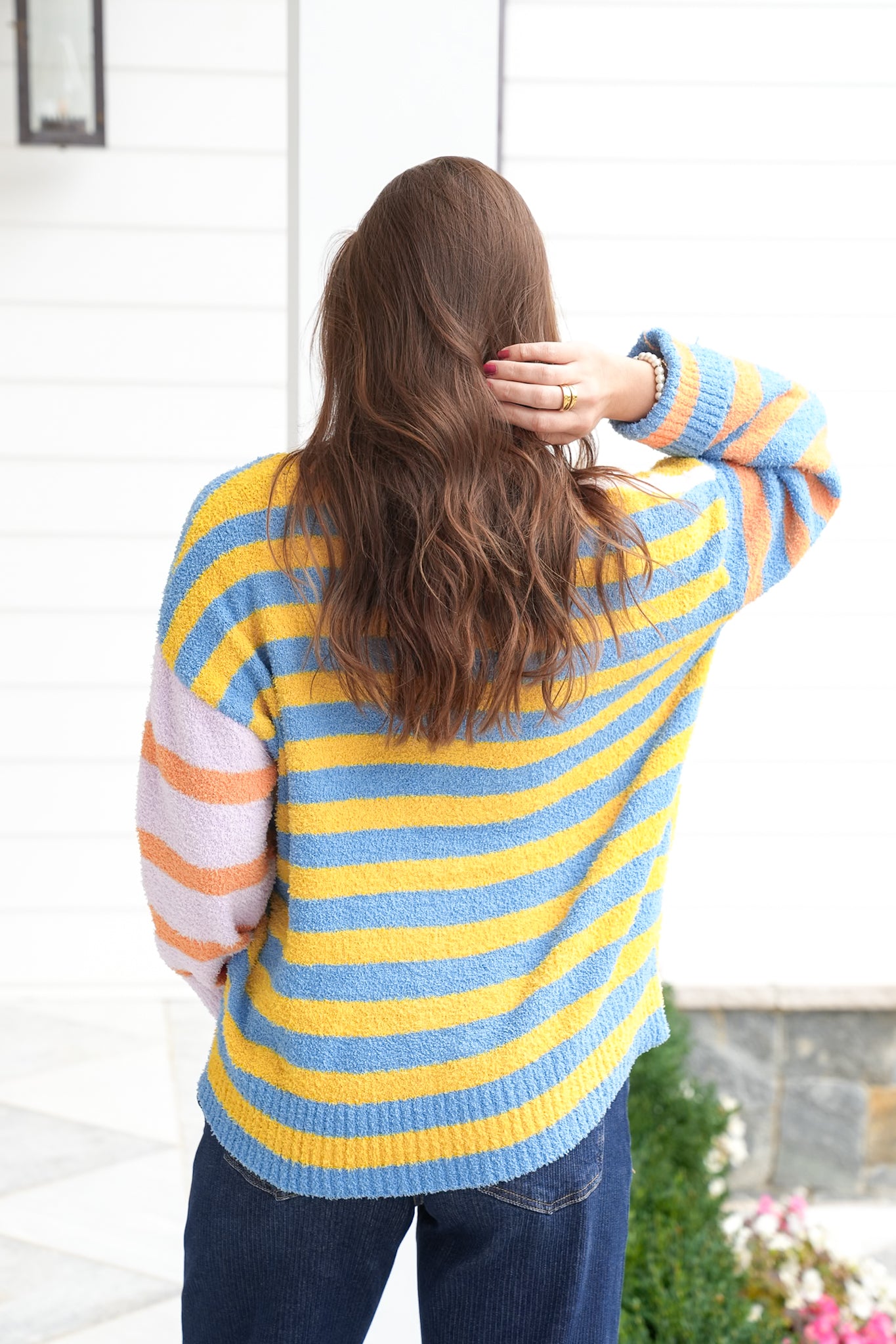 Plus/Reg Stripe Long Sleeve Button Down Cardigan