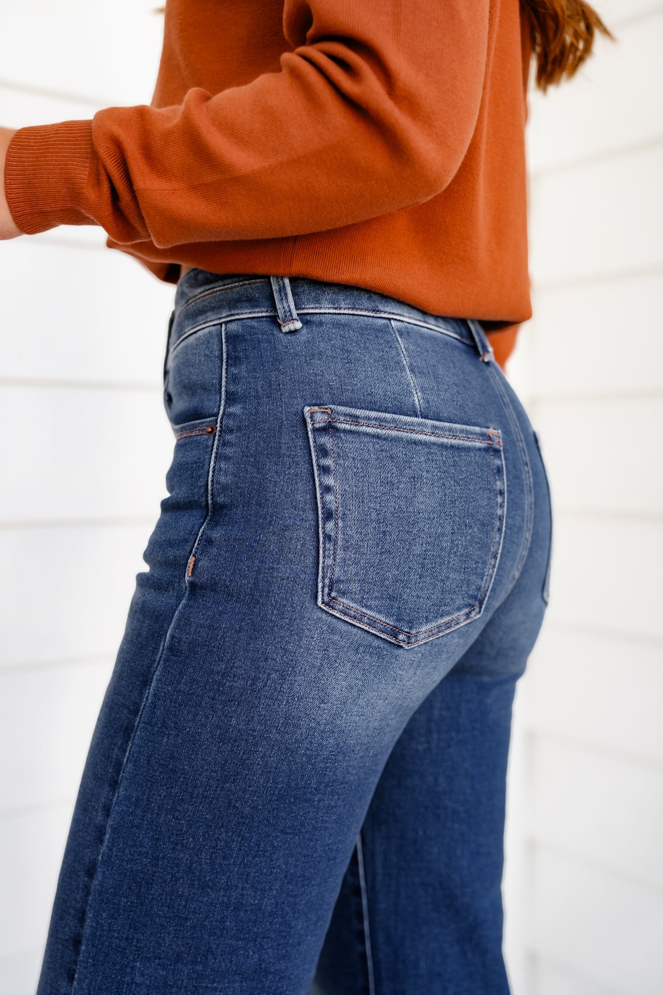 Risen High Rise Dark Wash Double Waistband Wide Leg Jeans