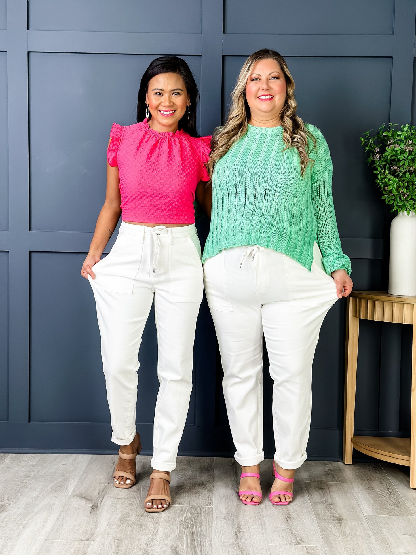 Judy Blue WHITE Airplane Mode High Rise White Cuffed Jogger