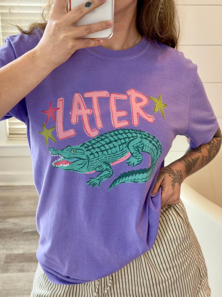 Plus/Reg Short Sleeve "Later Gator" Graphic Tee - Freckled Poppy