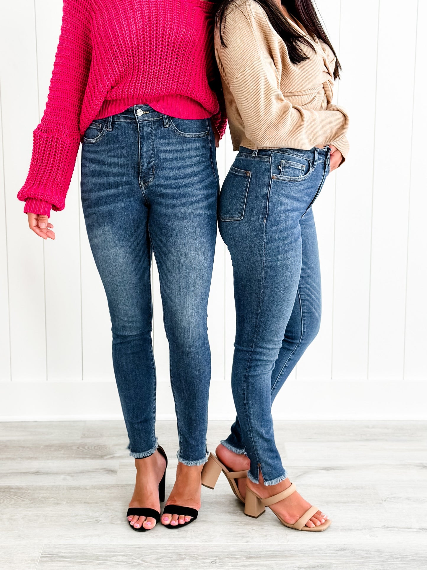 Judy Blue What Dreams are Made Of High Rise Medium Wash Tummy Control Side Slit With Frayed Hem Skinny Jeans