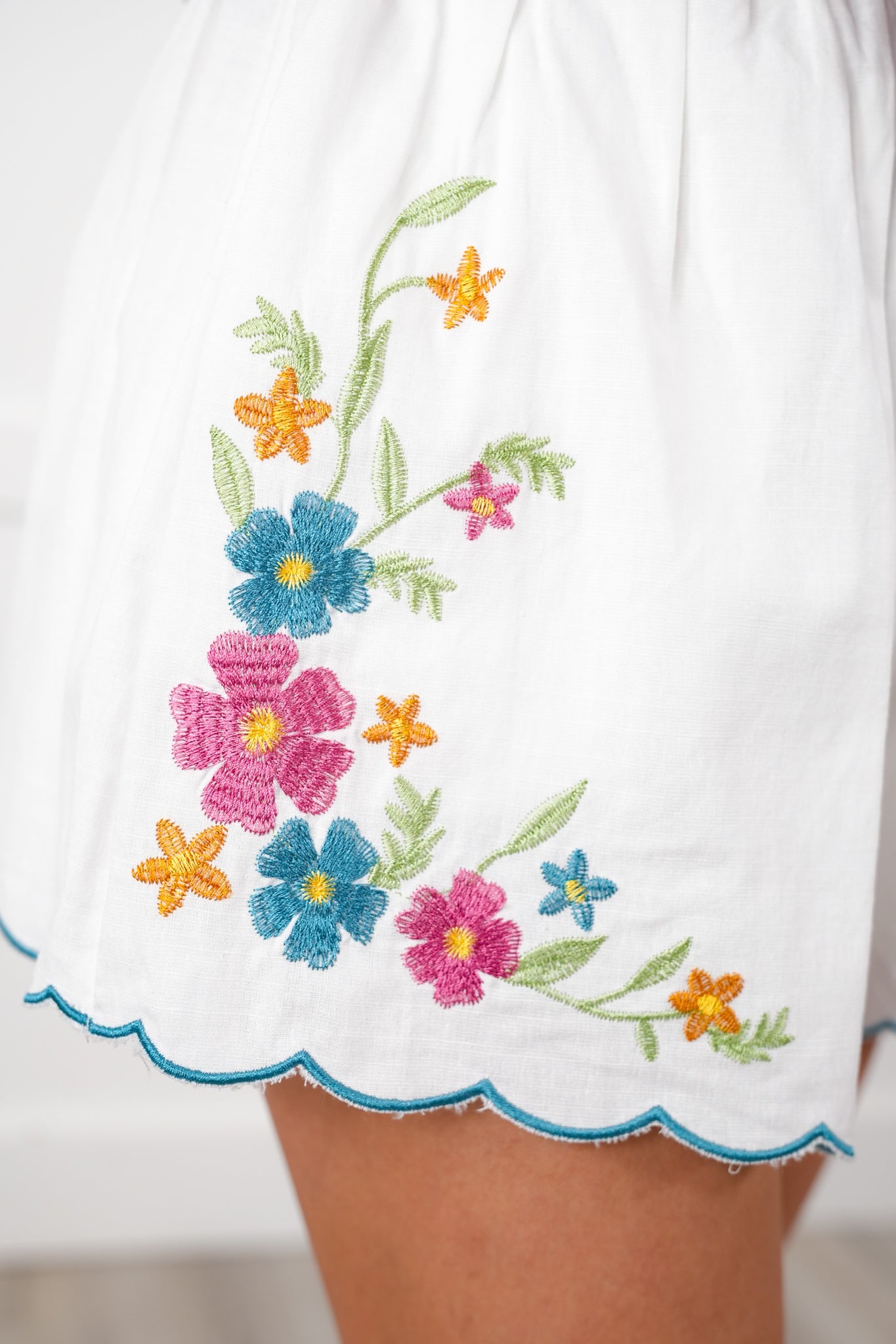 Sleeveless Floral Embroidery Top with Shorts Set