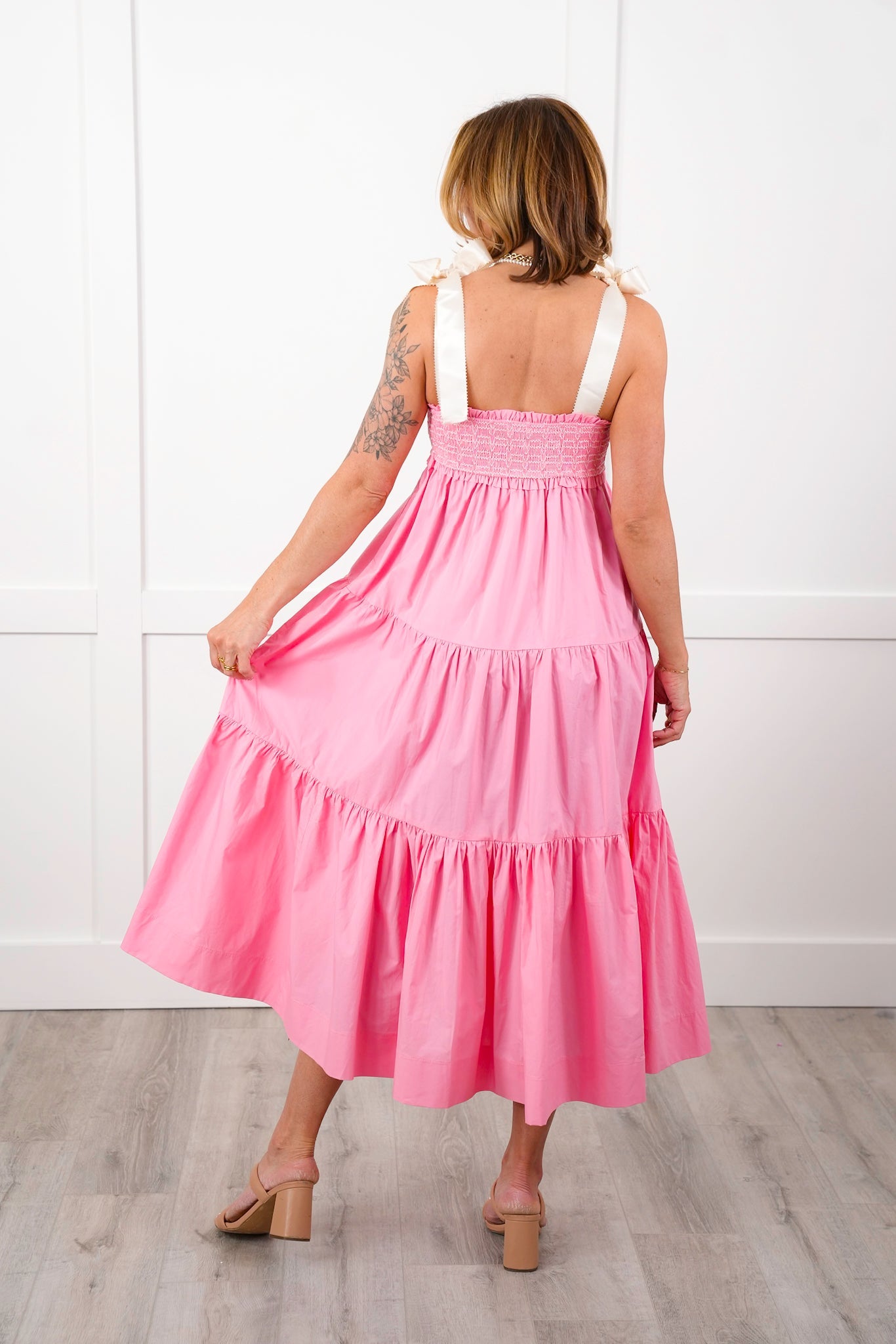 Plus/Reg Smocked Sweetheart Neckline Tiered Maxi Dress