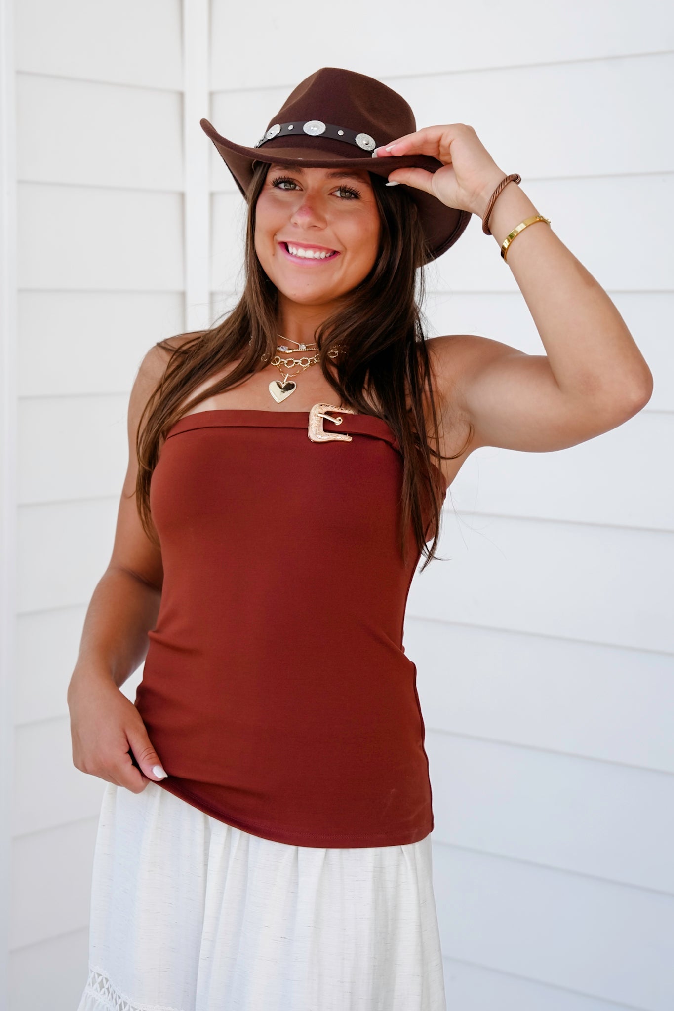 Strapless Top with Western Buckle Detail