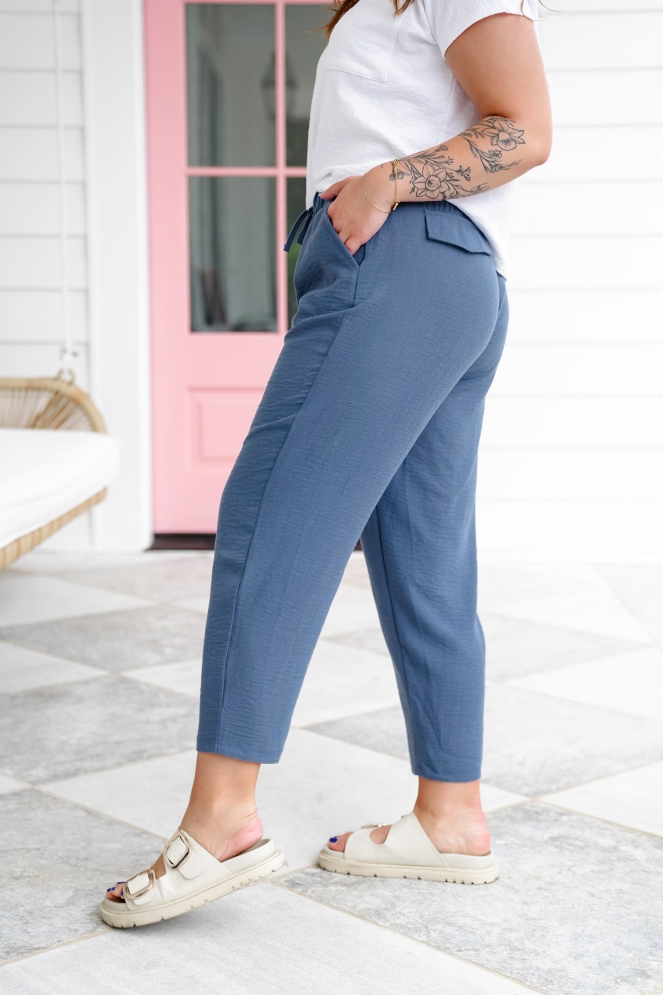 Door Buster! Zenana Woven Crepe Drawstring Elasticband Waist Pants