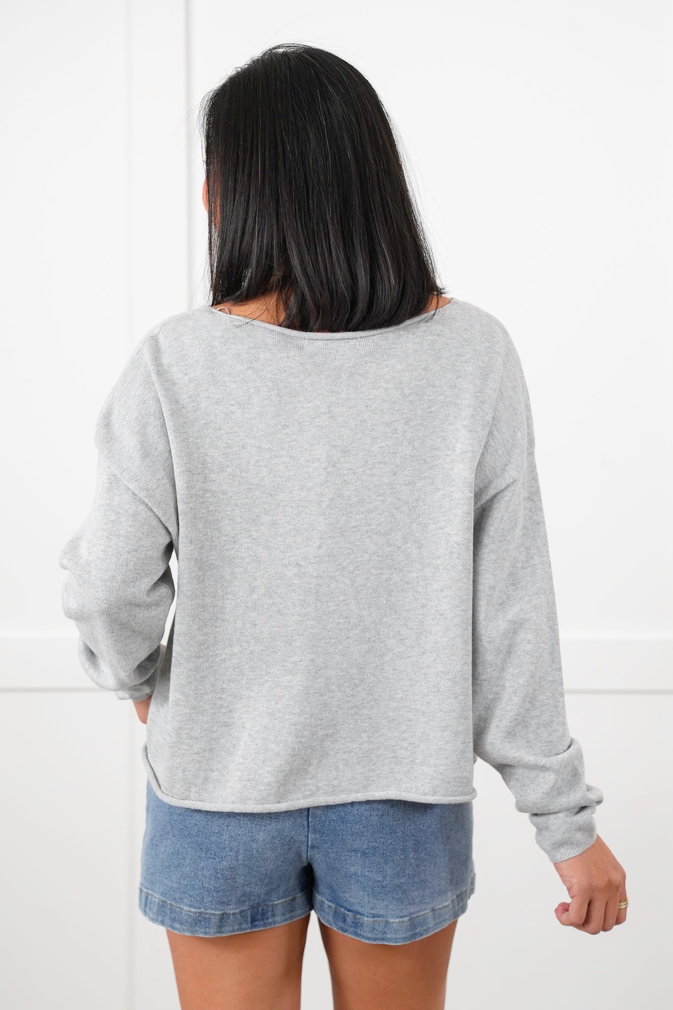 Knit Long Sleeve Boat Neck Pullover Top
