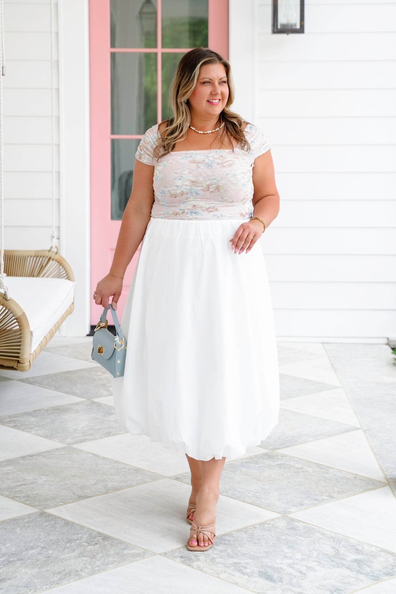 Floral Mesh Square Neck Top with Clinched Detail