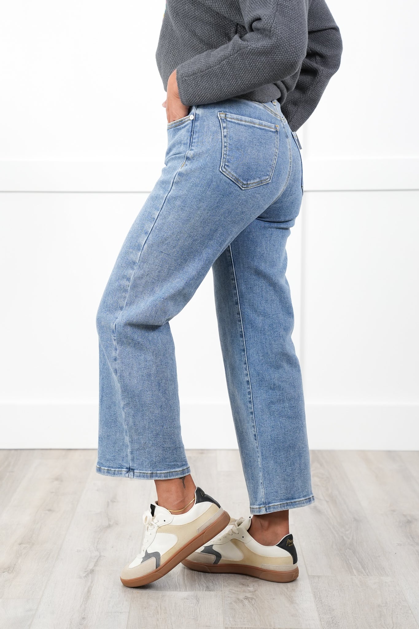 Special A High Rise Light Wash Cropped Wide Leg Jeans