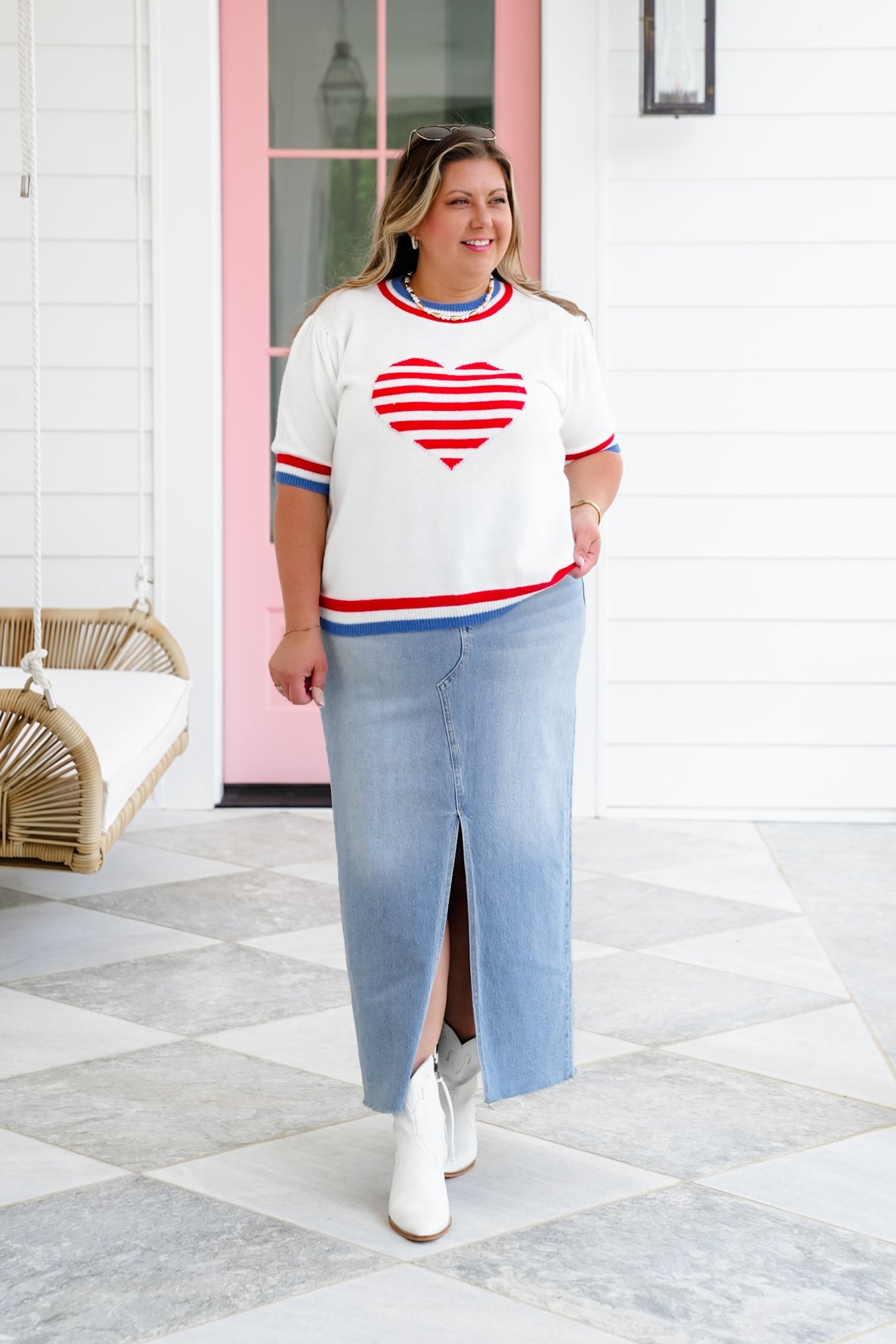 Restock! American Flag Stripe Heart Short Sleeve Pullover Sweater