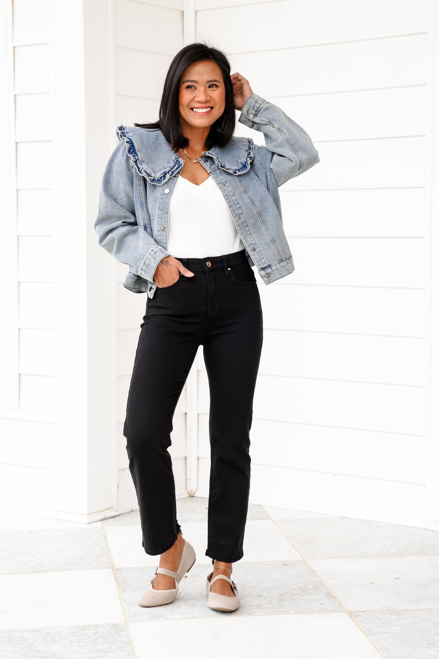 Risen She's a Ten High Rise Black Tummy Control Elastic Waistband Cropped Straight Leg Jeans