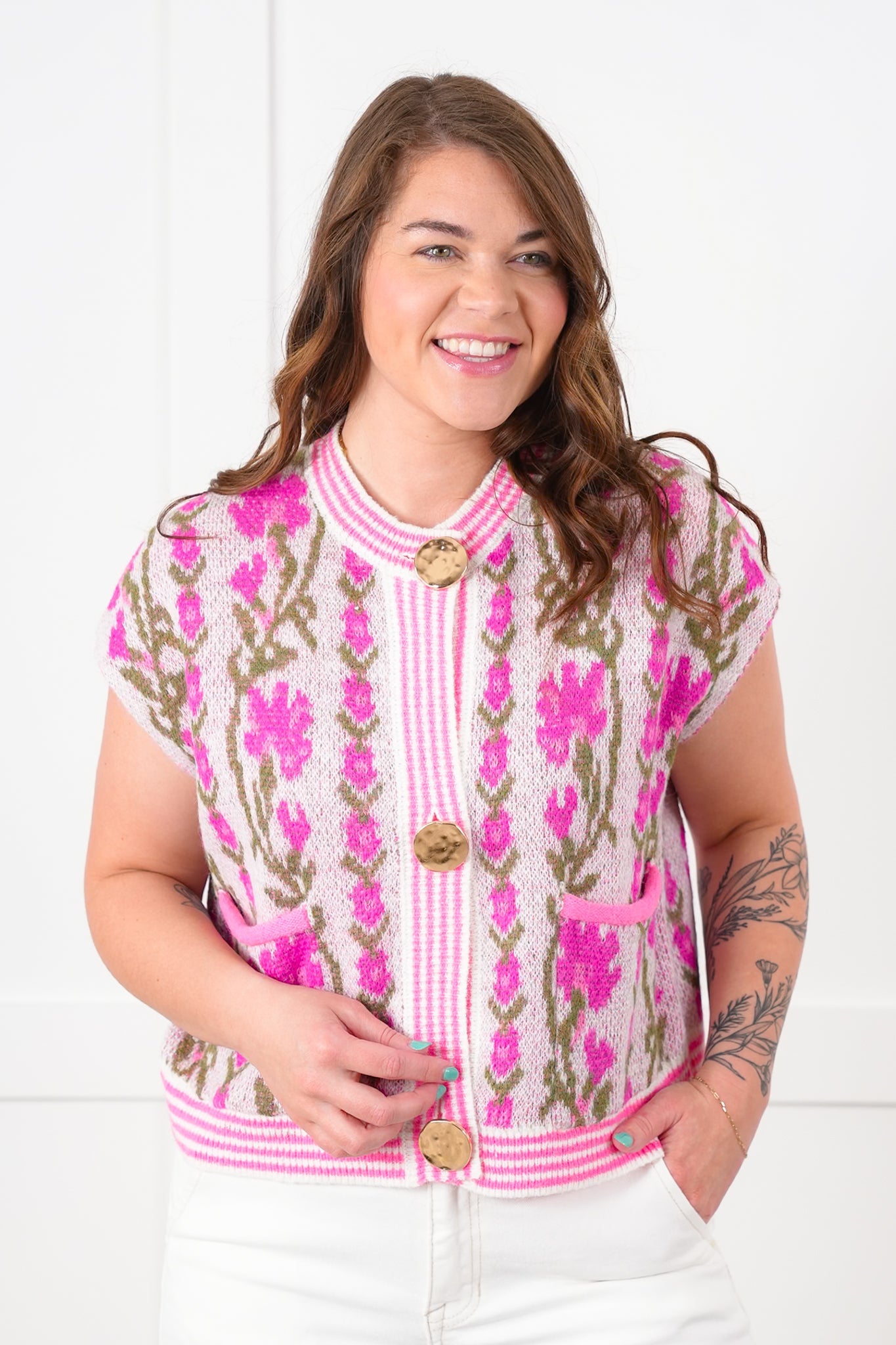 Floral Button Down Sweater Vest