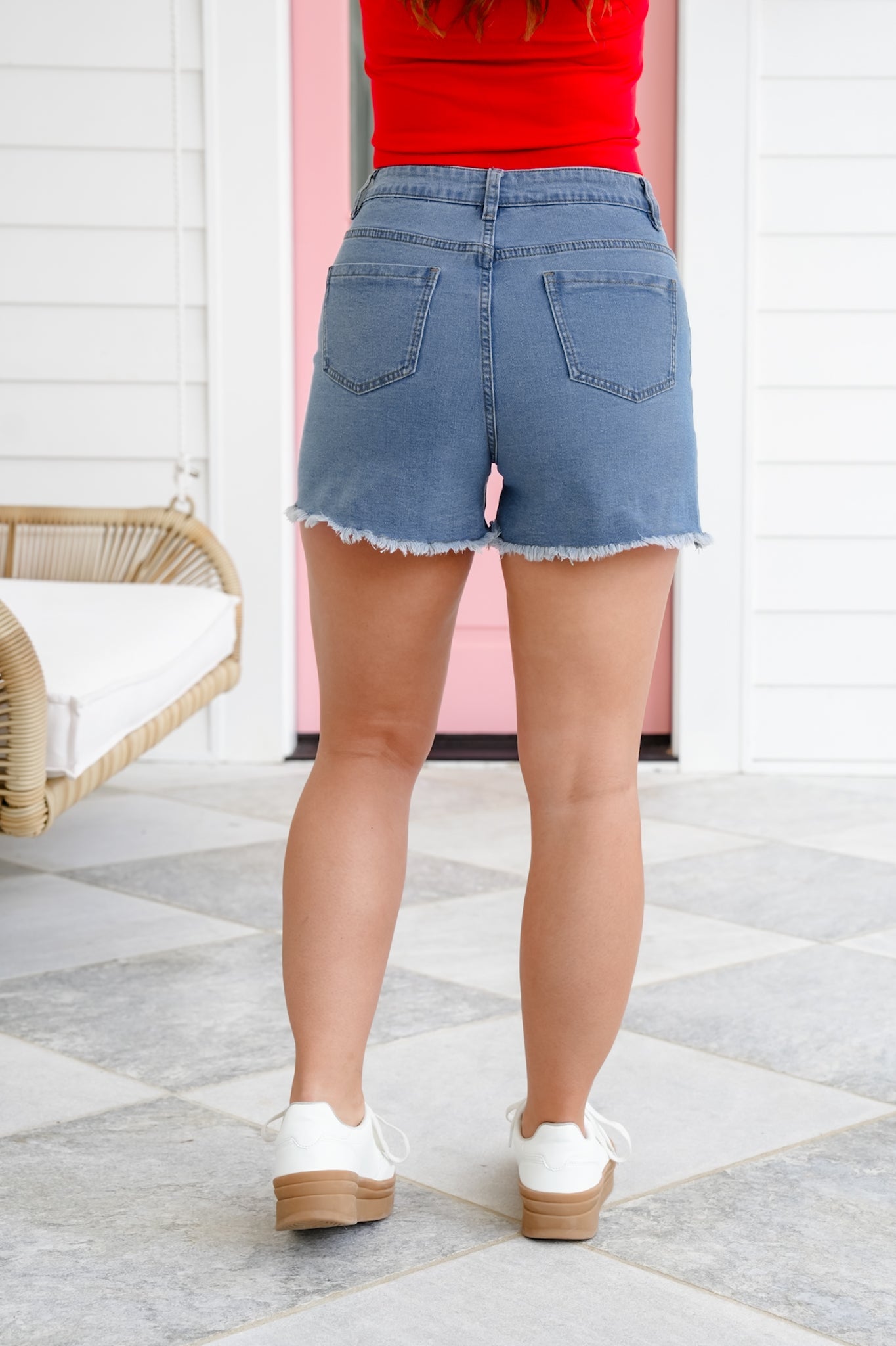 Stretch Denim Shorts with Floral Embroidery Detail