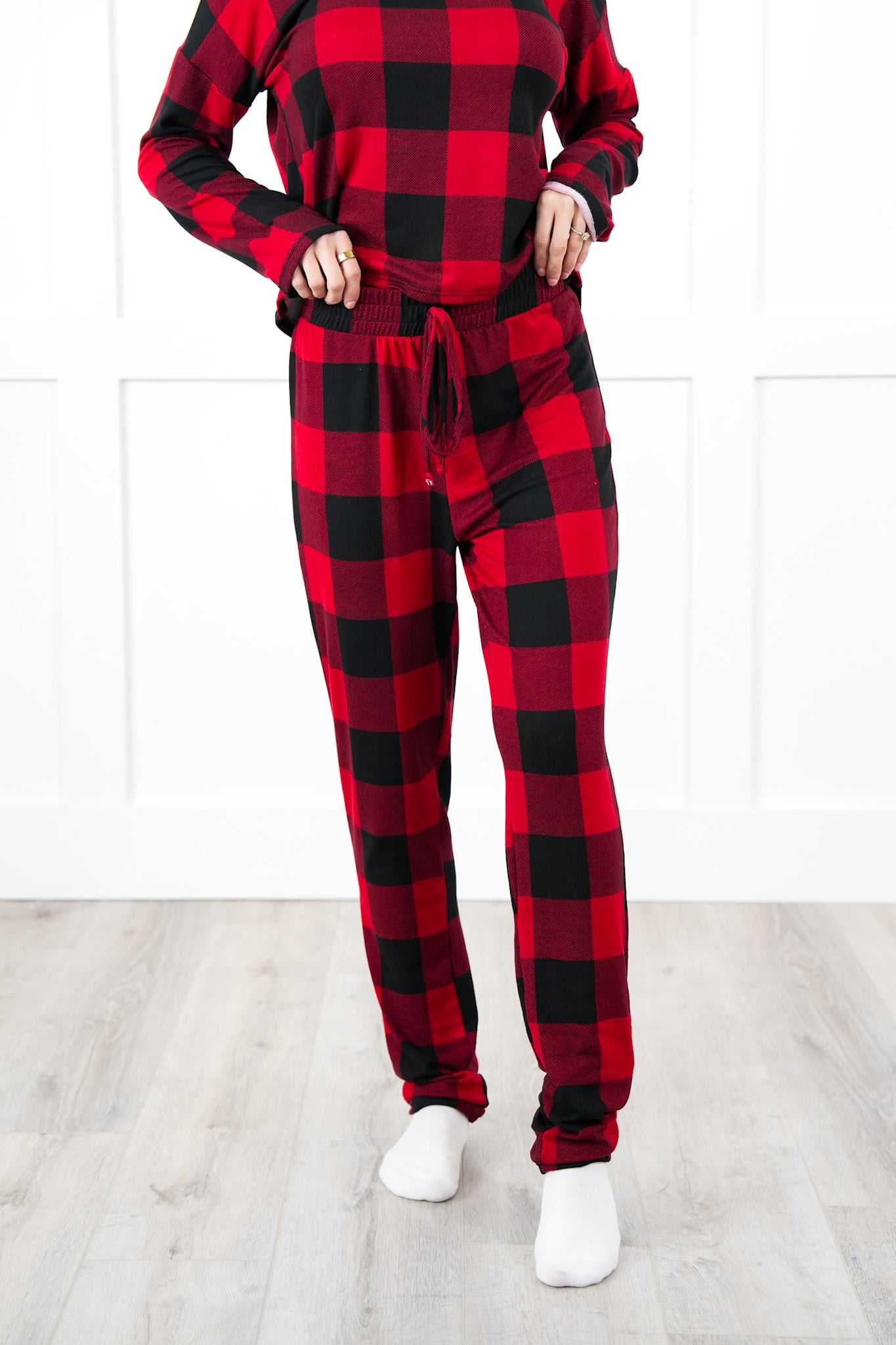 Plus/Reg Buffalo Plaid Elastic Waist Lounge Pants