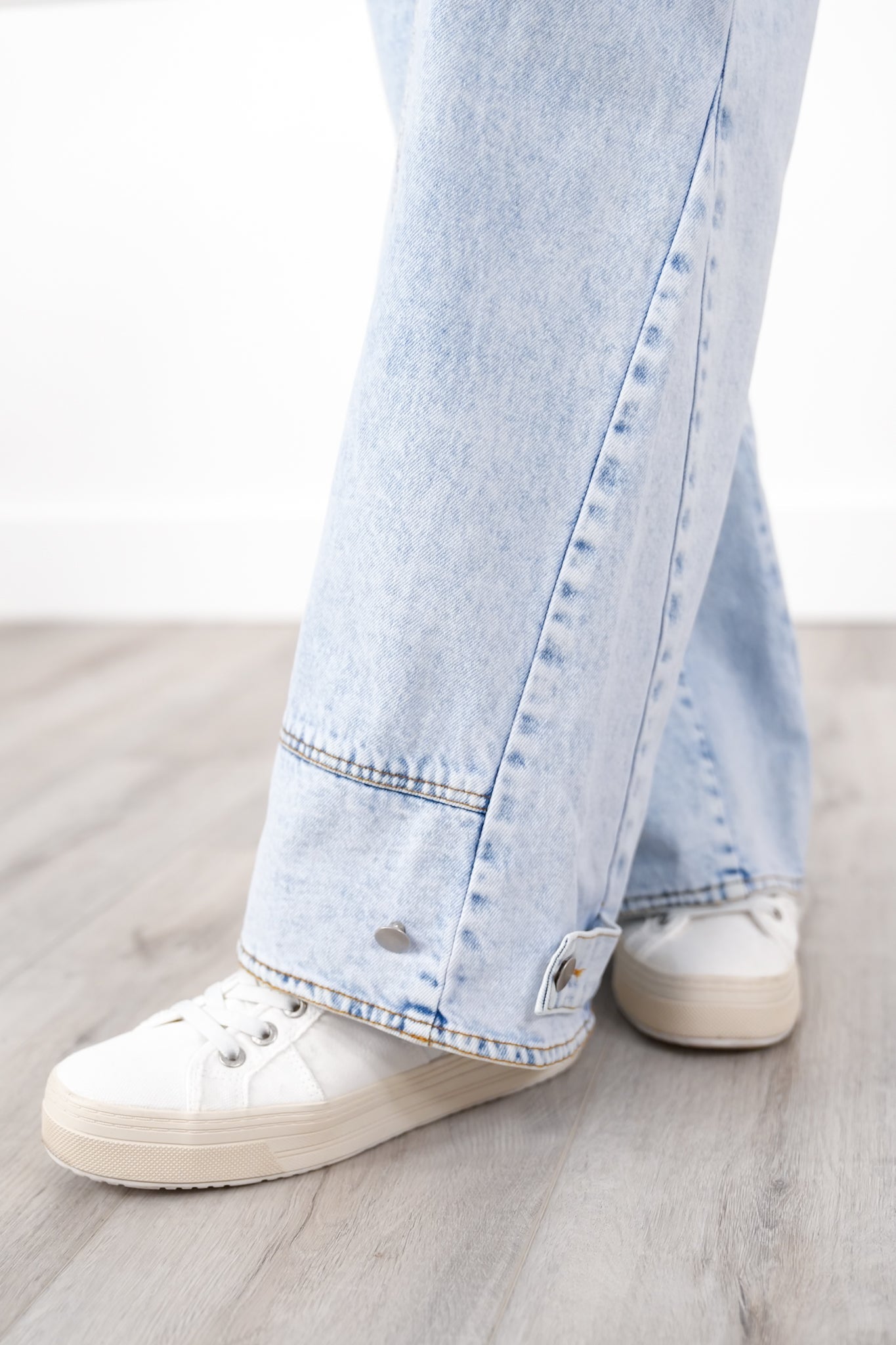 Denim Mineral Wash Elastic Waistband Flare Pants With Pocket Detail
