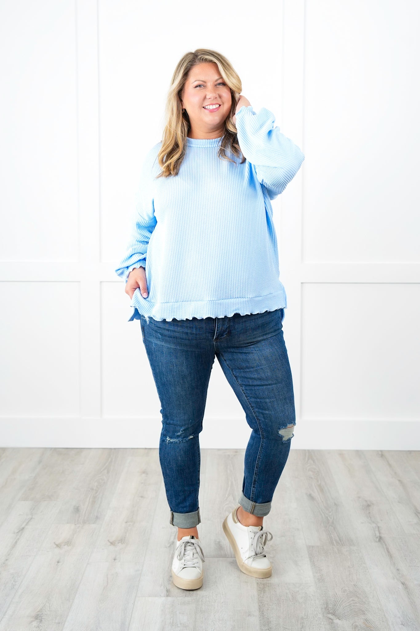 Ribbed Knit Long Sleeve Pullover Top