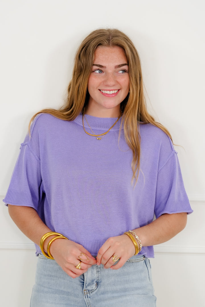 Short Sleeve Sweater with Reverse Seams