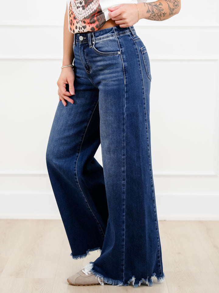 Restock! Risen High Rise Dark Wash Wide Leg Jeans