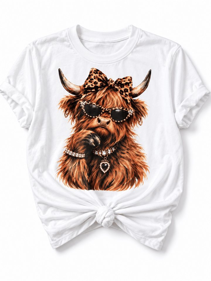 Plus/Reg Short Sleeve Glam Cow Graphic Tee - Freckled Poppy