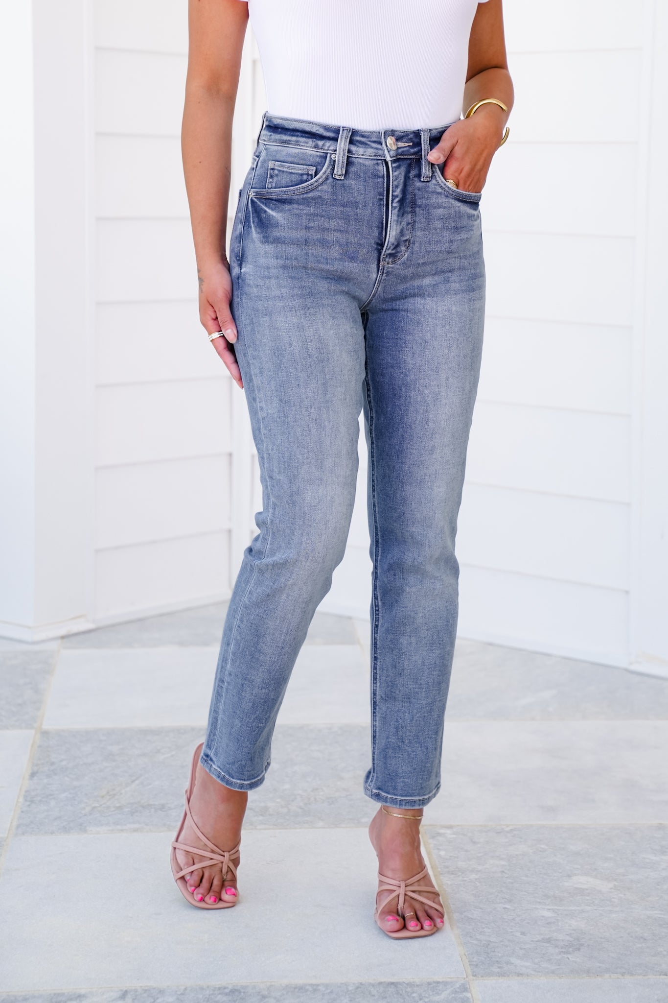 RFM High Rise Medium Wash Slim Straight Leg Jeans