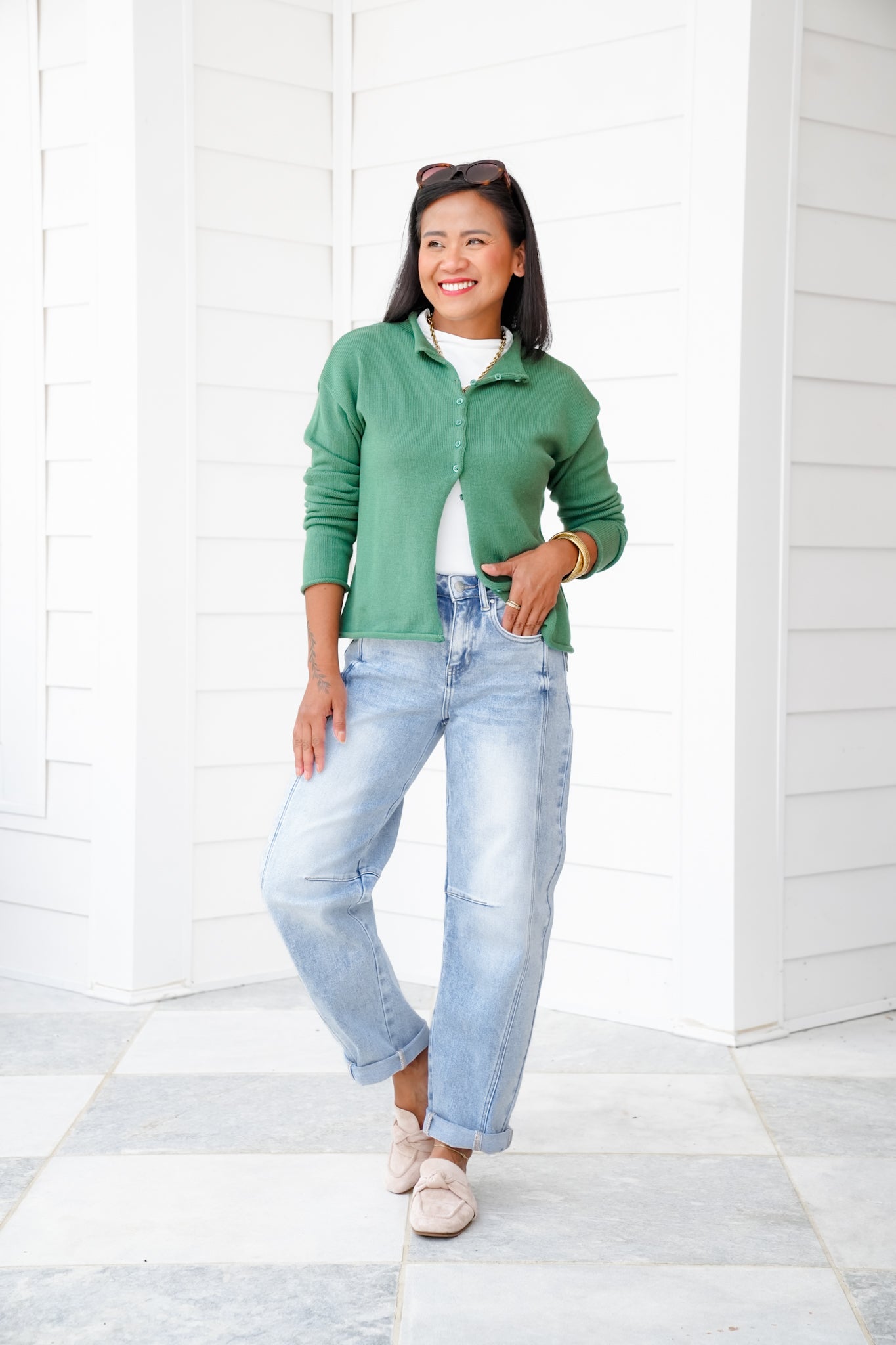 Risen High Rise Light Wash Boyfriend Cuffed Barrel Jeans