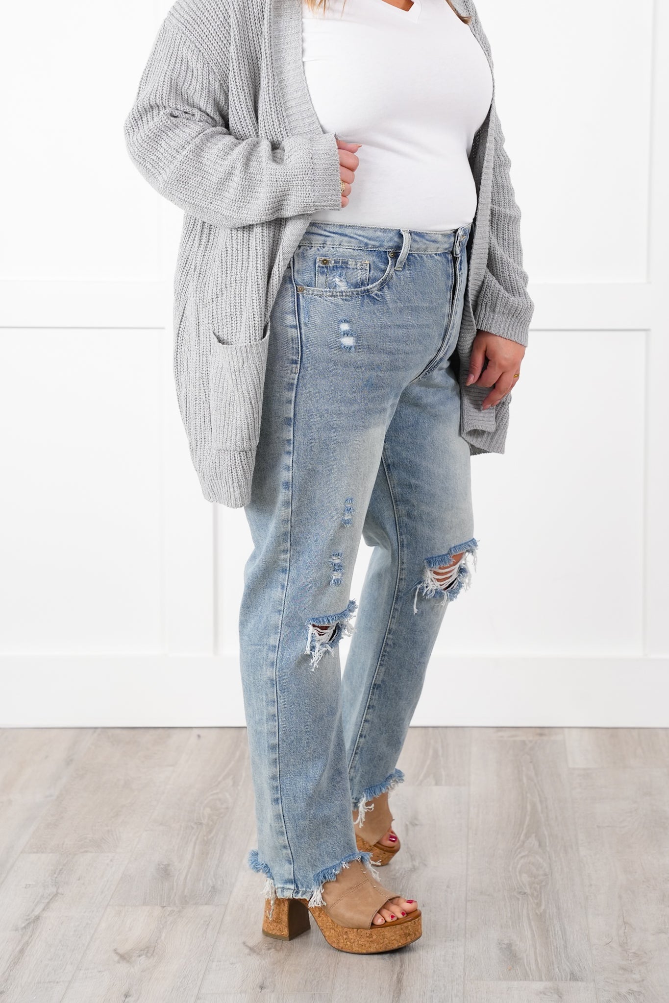 Special A High Rise Light Wash Distressed Relaxed Straight Leg Jeans