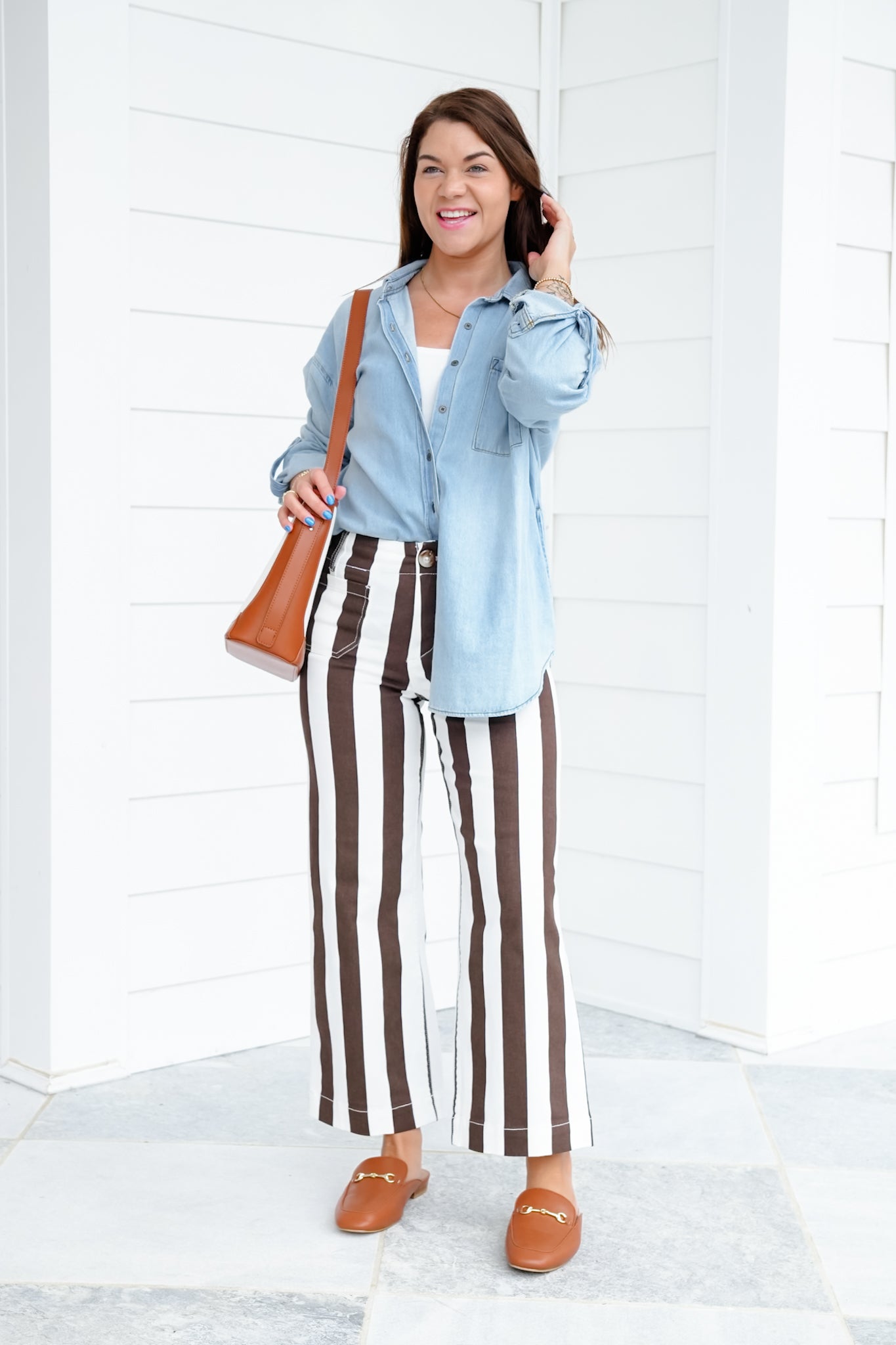 Mica High Rise Brown and Cream Striped Cropped Wide Leg Jeans