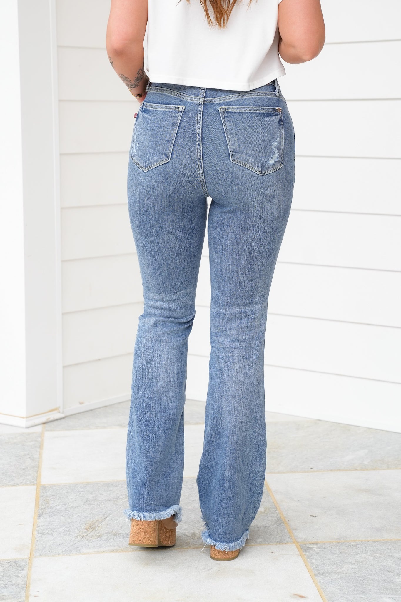 Judy Blue Sunday Stroll High Rise Medium Wash Fray Hem Bootcut Jeans