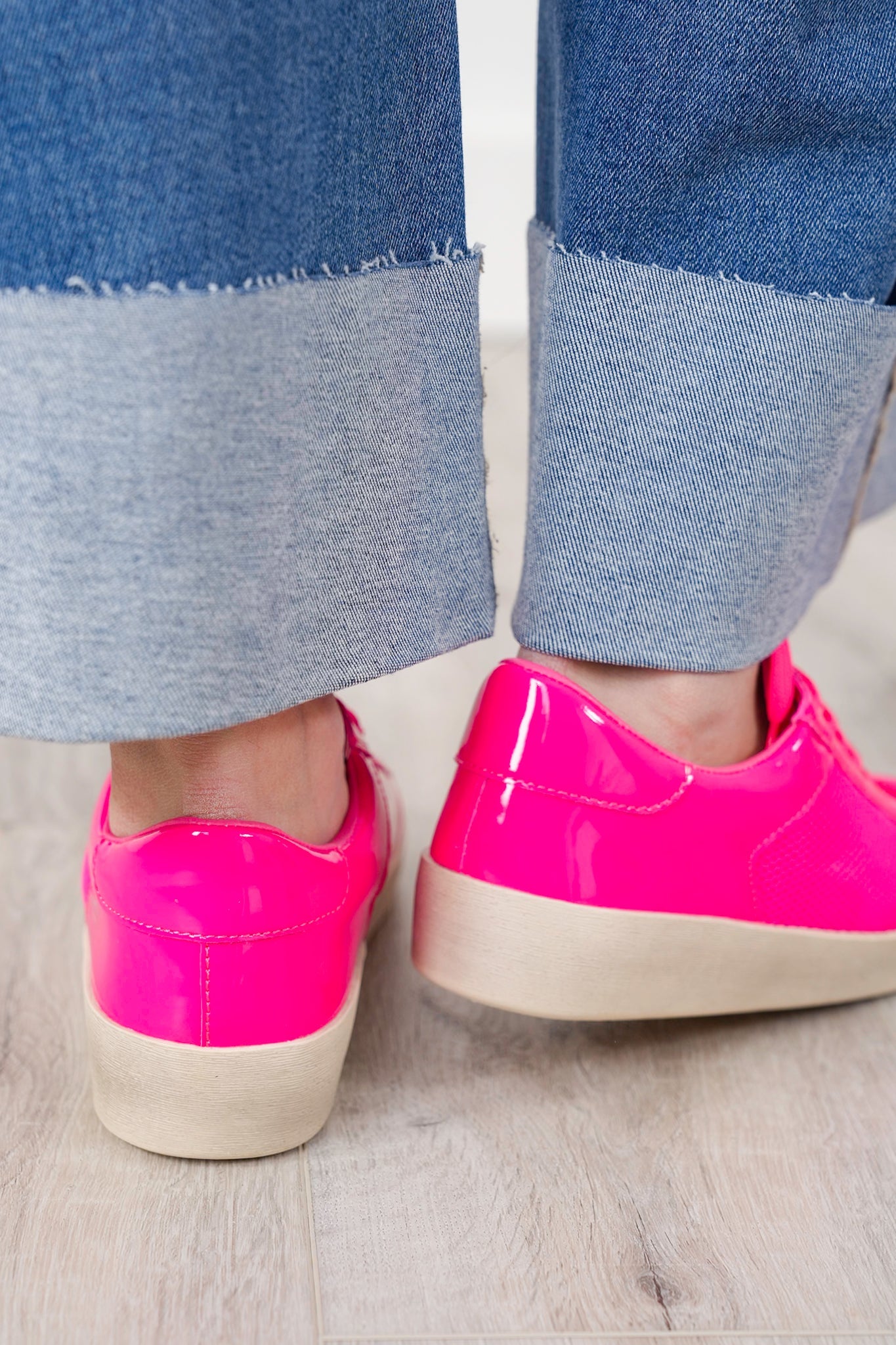 Patent Finish Low Top Sneaker with Mesh Panel Accents