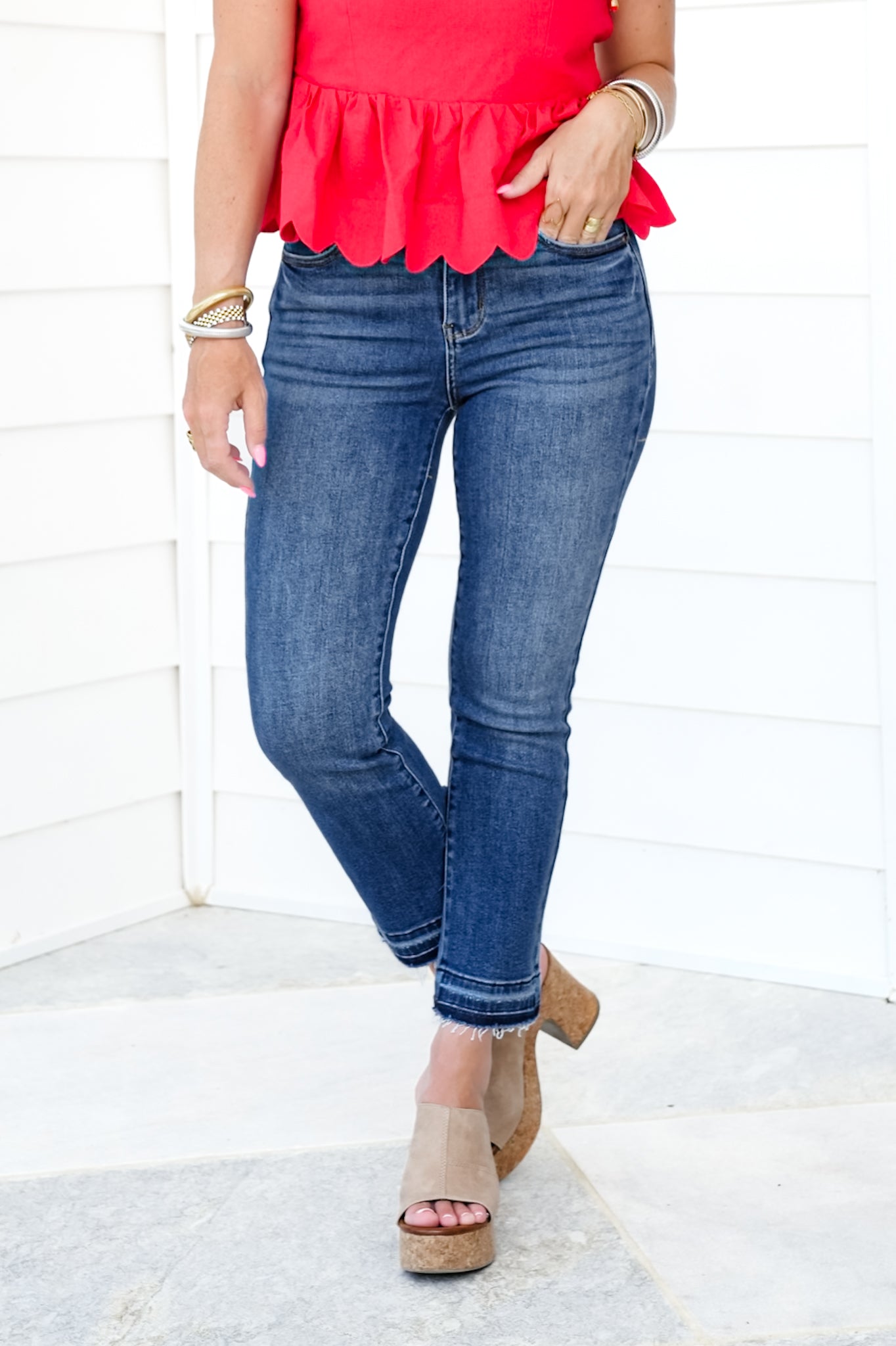 Judy Blue Effortlessly Chic High Rise Medium Vintage Wash Released Hem Kick Flare Jeans
