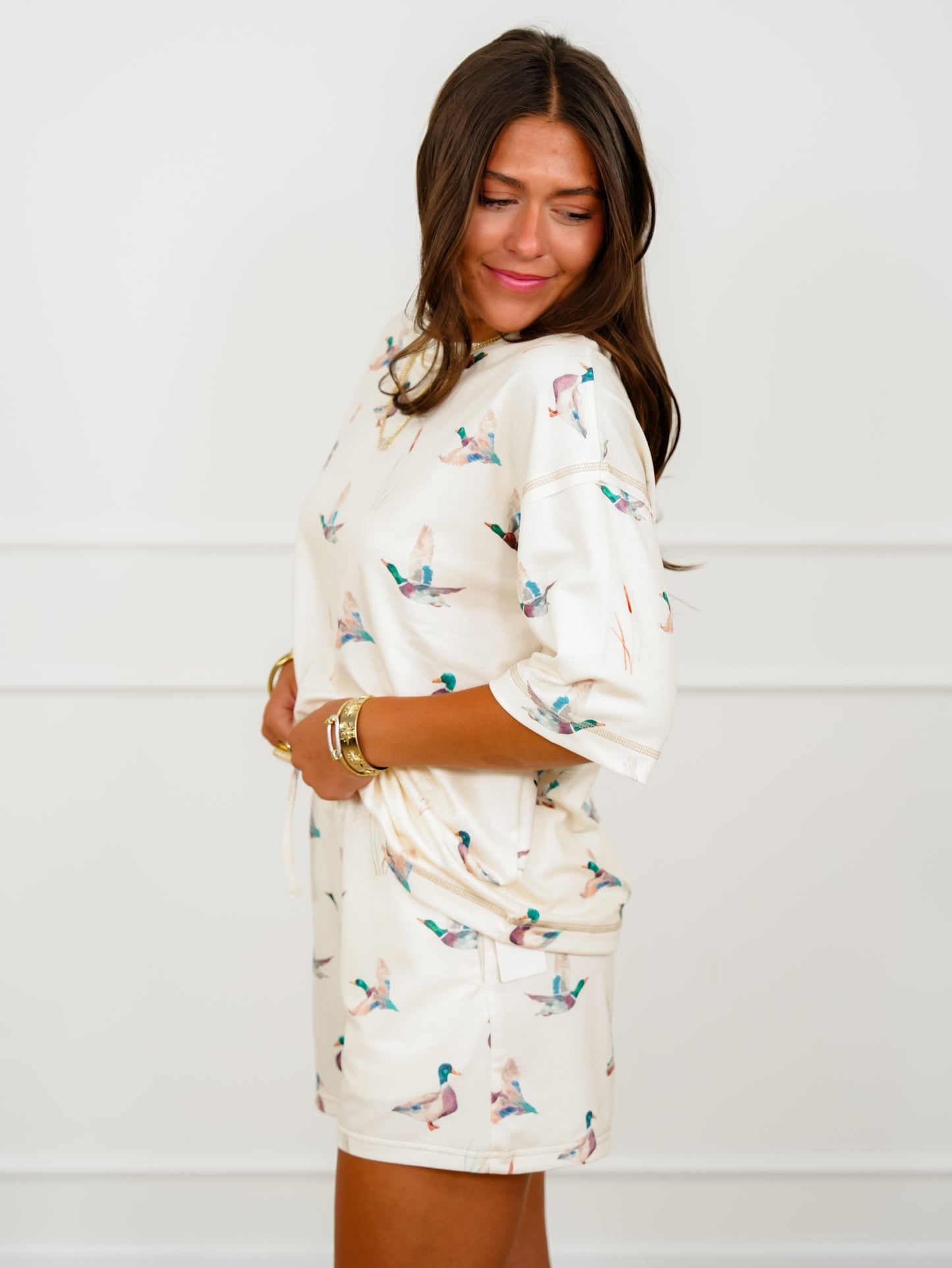 Mallard Print Short Sleeve Top And Shorts Set