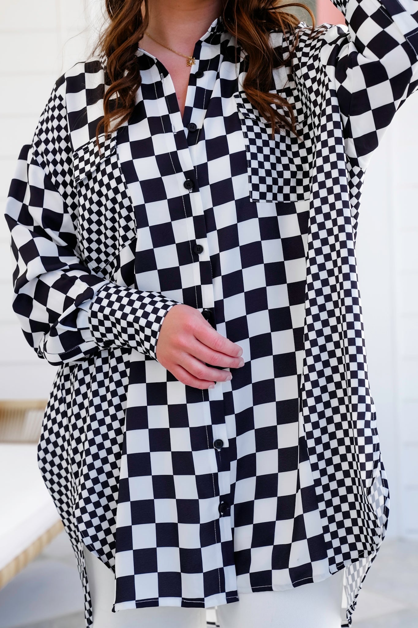 Checkered Long Sleeve Button Down Shirt
