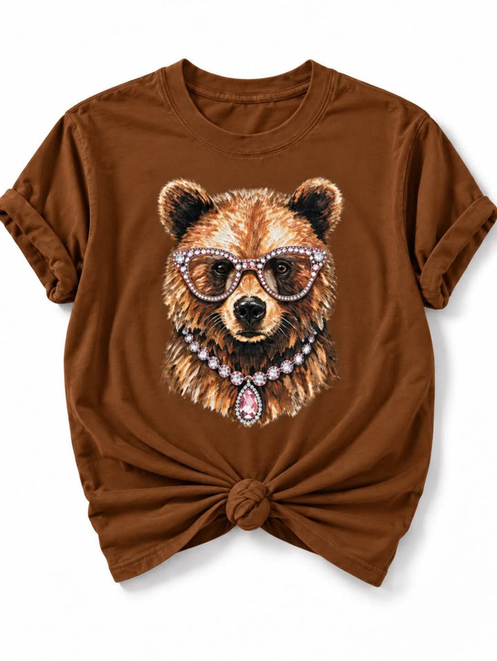 Plus/Reg Short Sleeve Glam Bear Graphic Tee