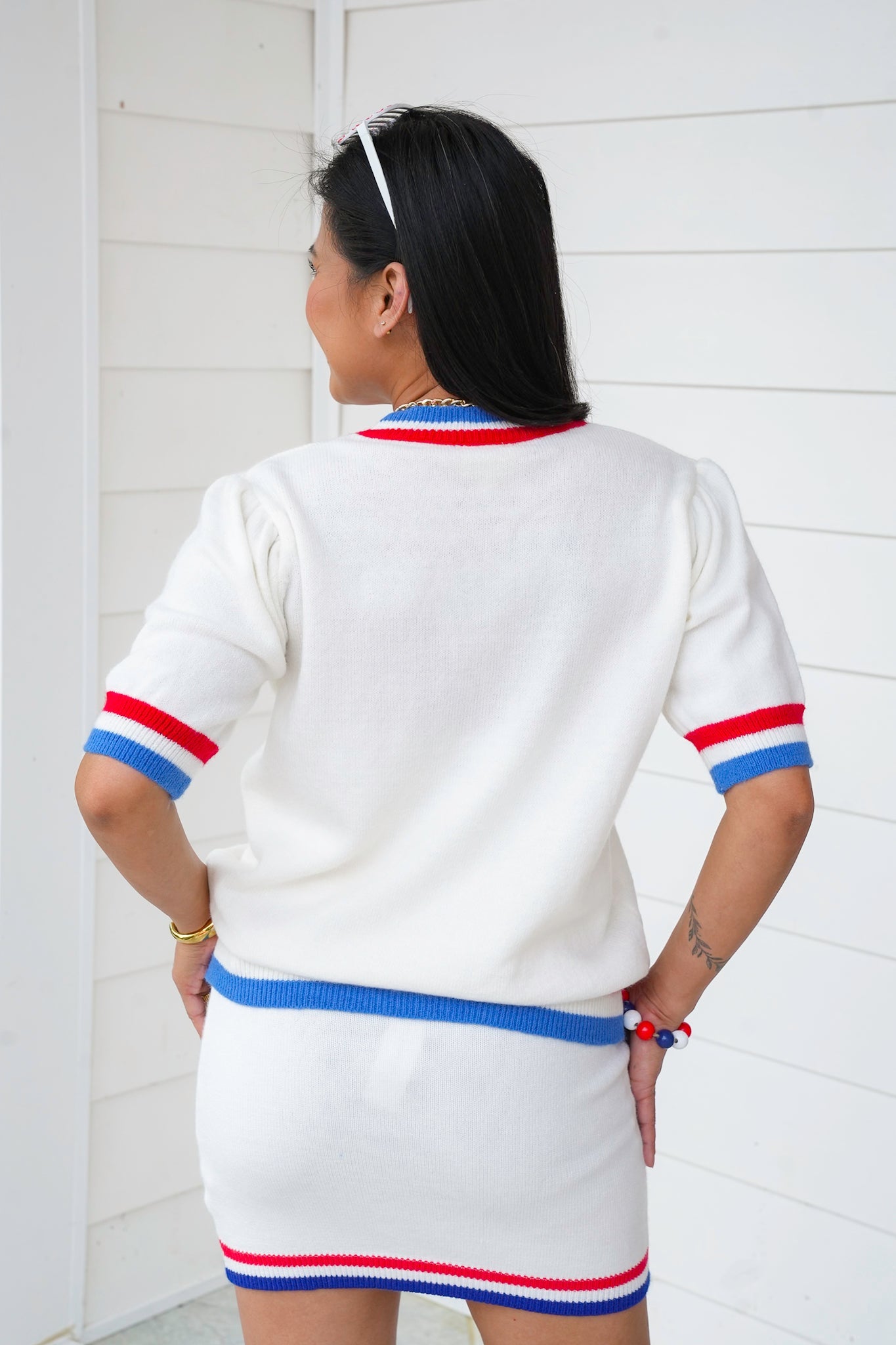 Restock! American Flag Stripe Heart Short Sleeve Pullover Sweater