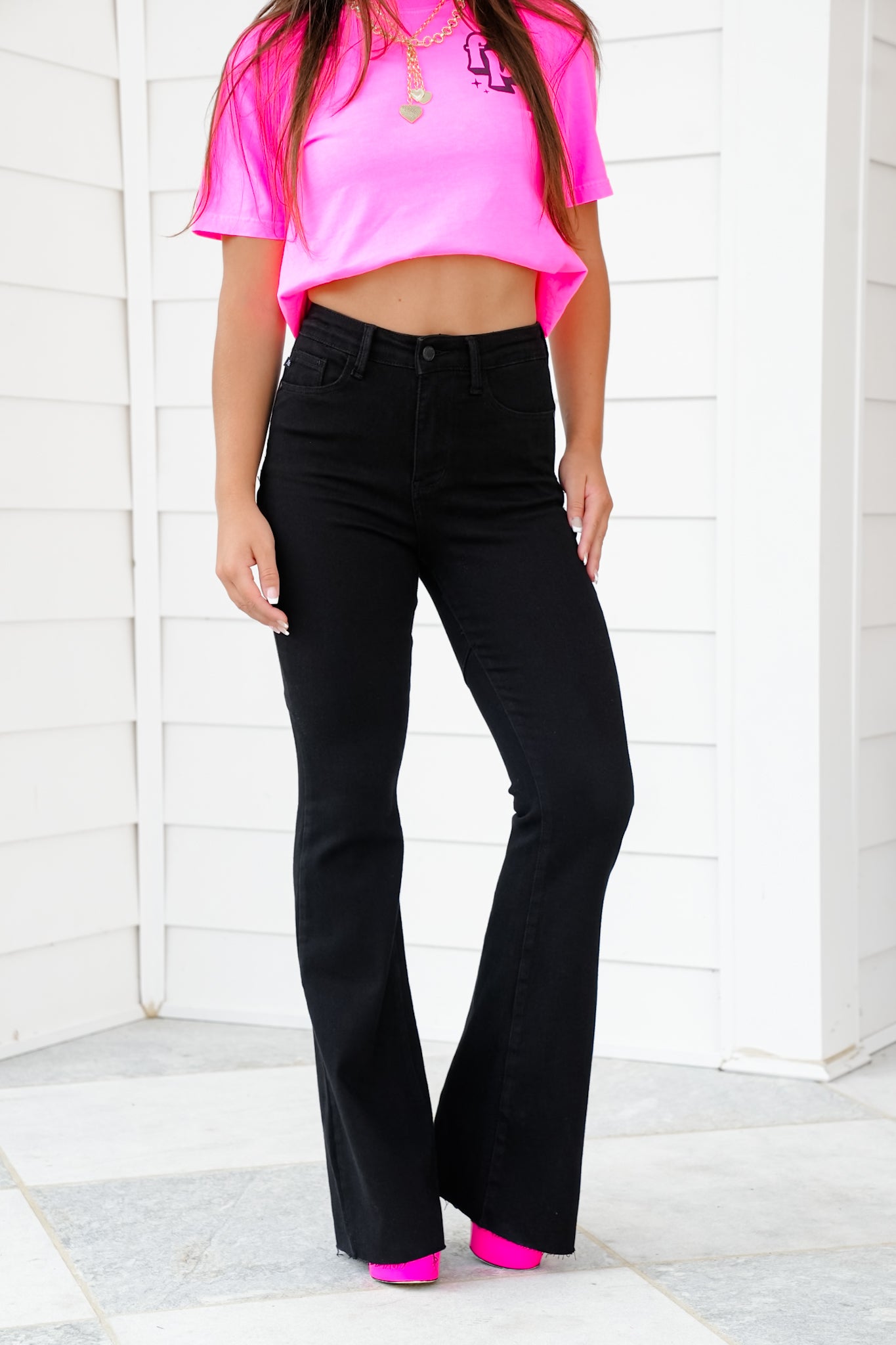 Judy Blue High Rise Black Star Seam Detail Flare Jeans