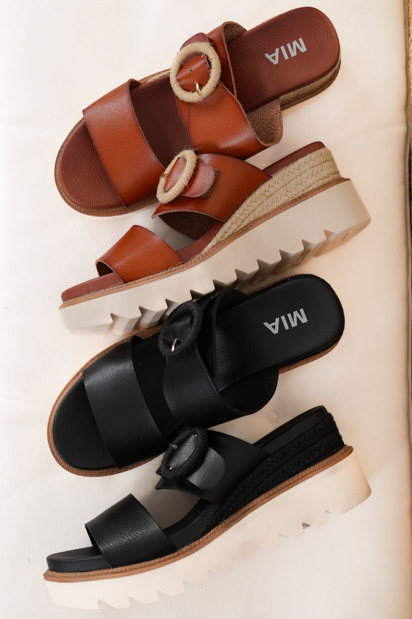 MIA Platform Slide Sandals with Chic Circular Detailing
