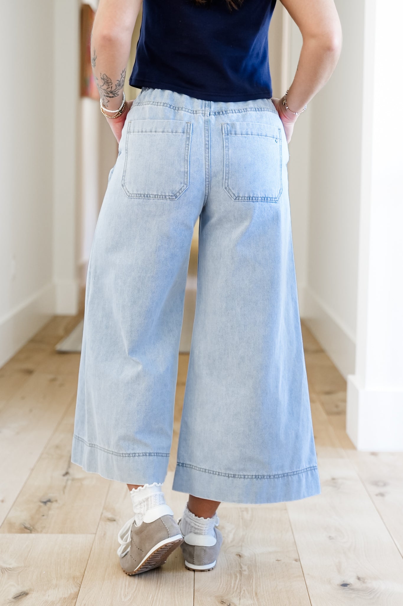 Mica High Girl on the Go Rise Light Wash Wide Leg Crop