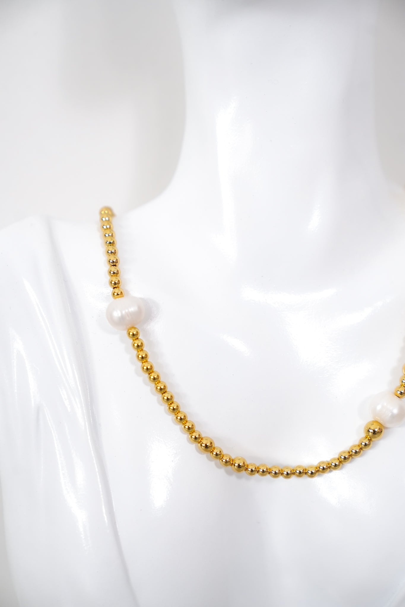 Treasure Jewels Gold Beaded Necklace with Three Pearl Accents