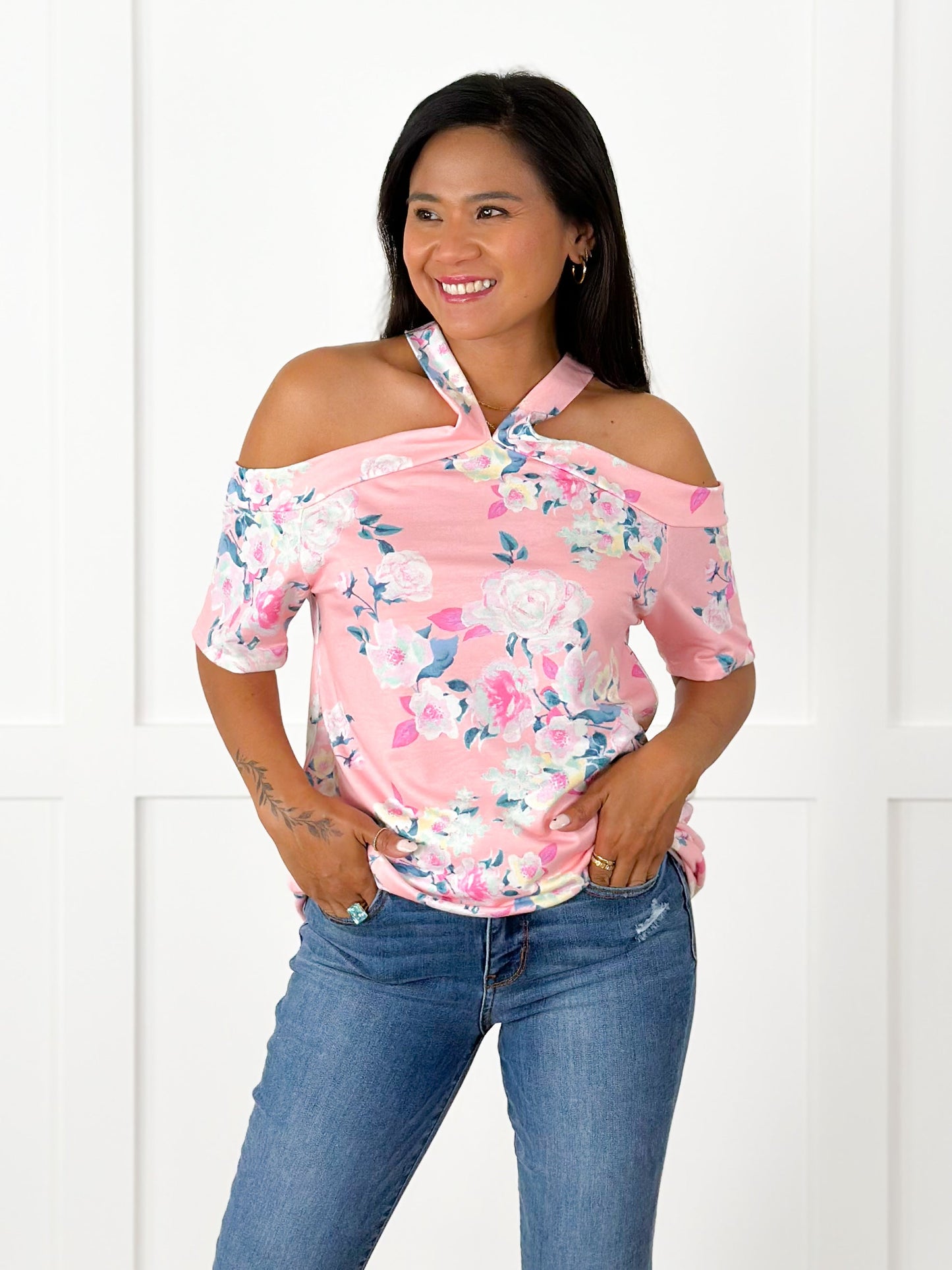 Plus/Reg Heimish Halter Neck Multi Floral Print Top