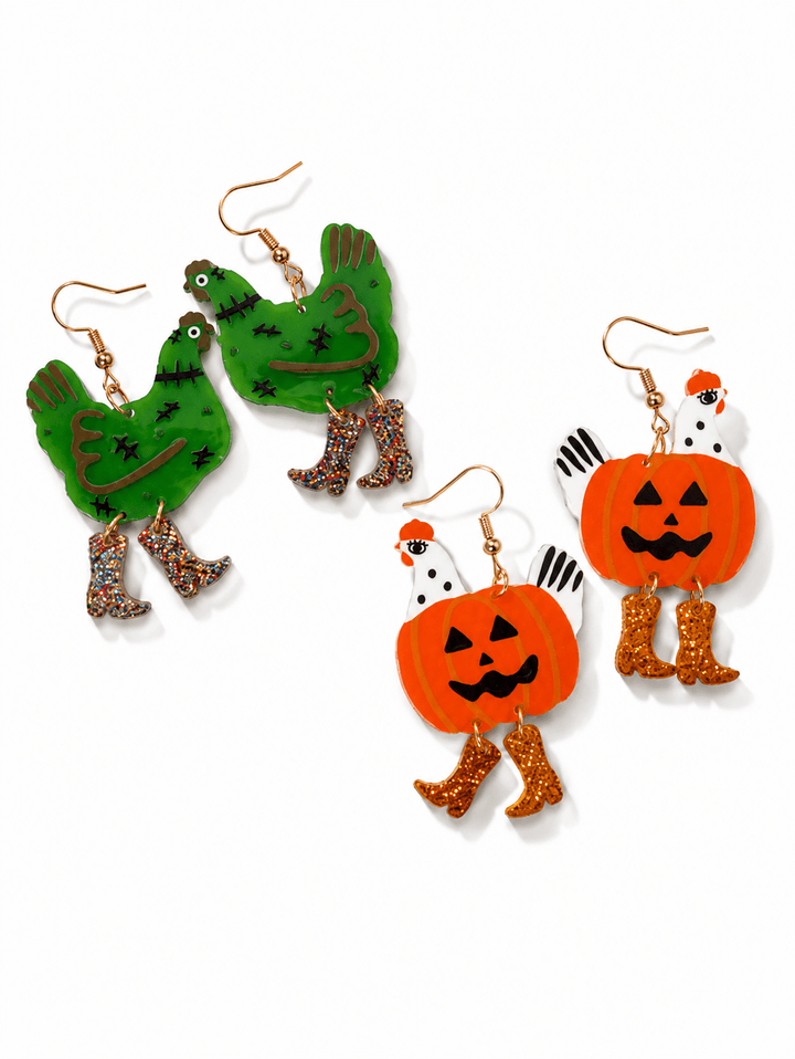 Halloween Cowboy Chicken Acrylic Dangle Earrings - Freckled Poppy