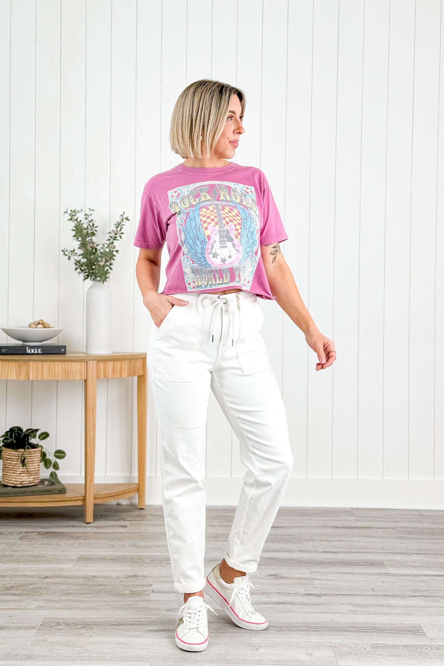 Judy Blue WHITE Airplane Mode High Rise White Cuffed Jogger