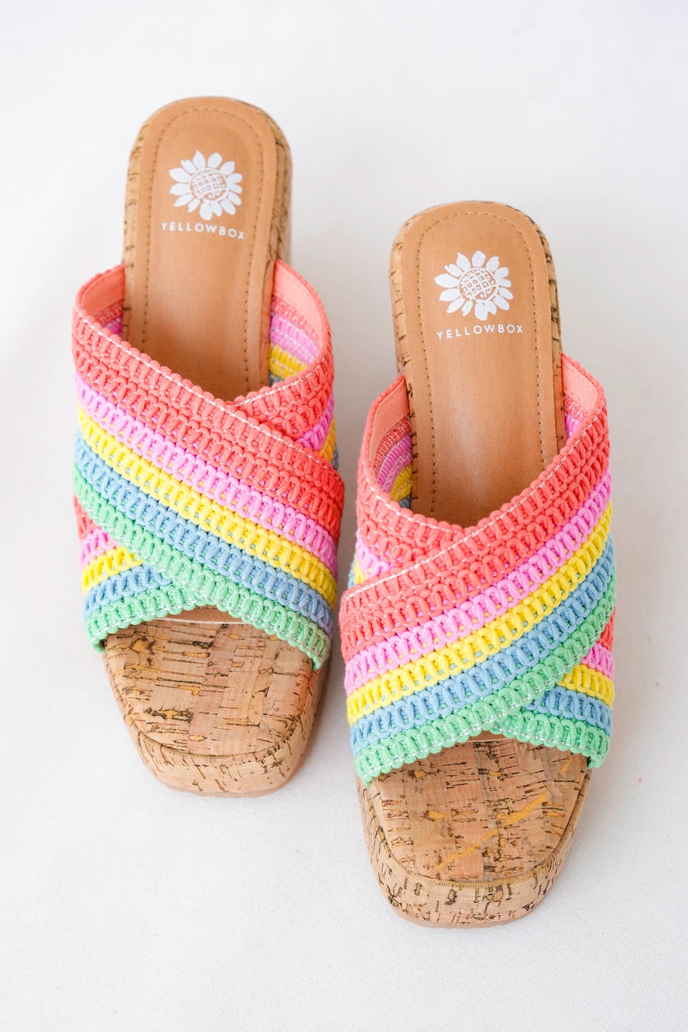Yellow Box Woven Platform Wedge Sandals with Cork Heel