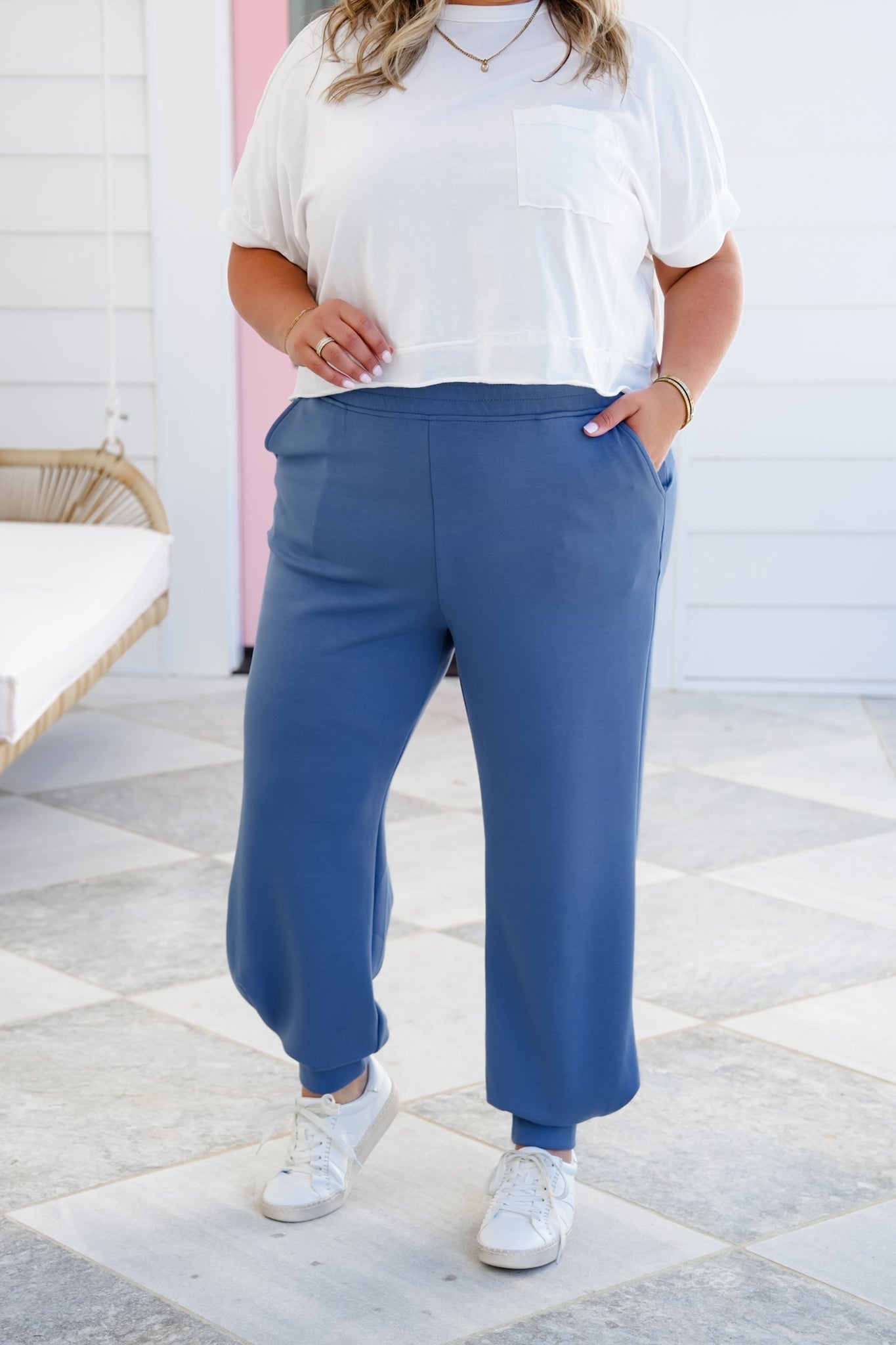 Plus/Reg Scuba Elastic Waistband Joggers With Pockets
