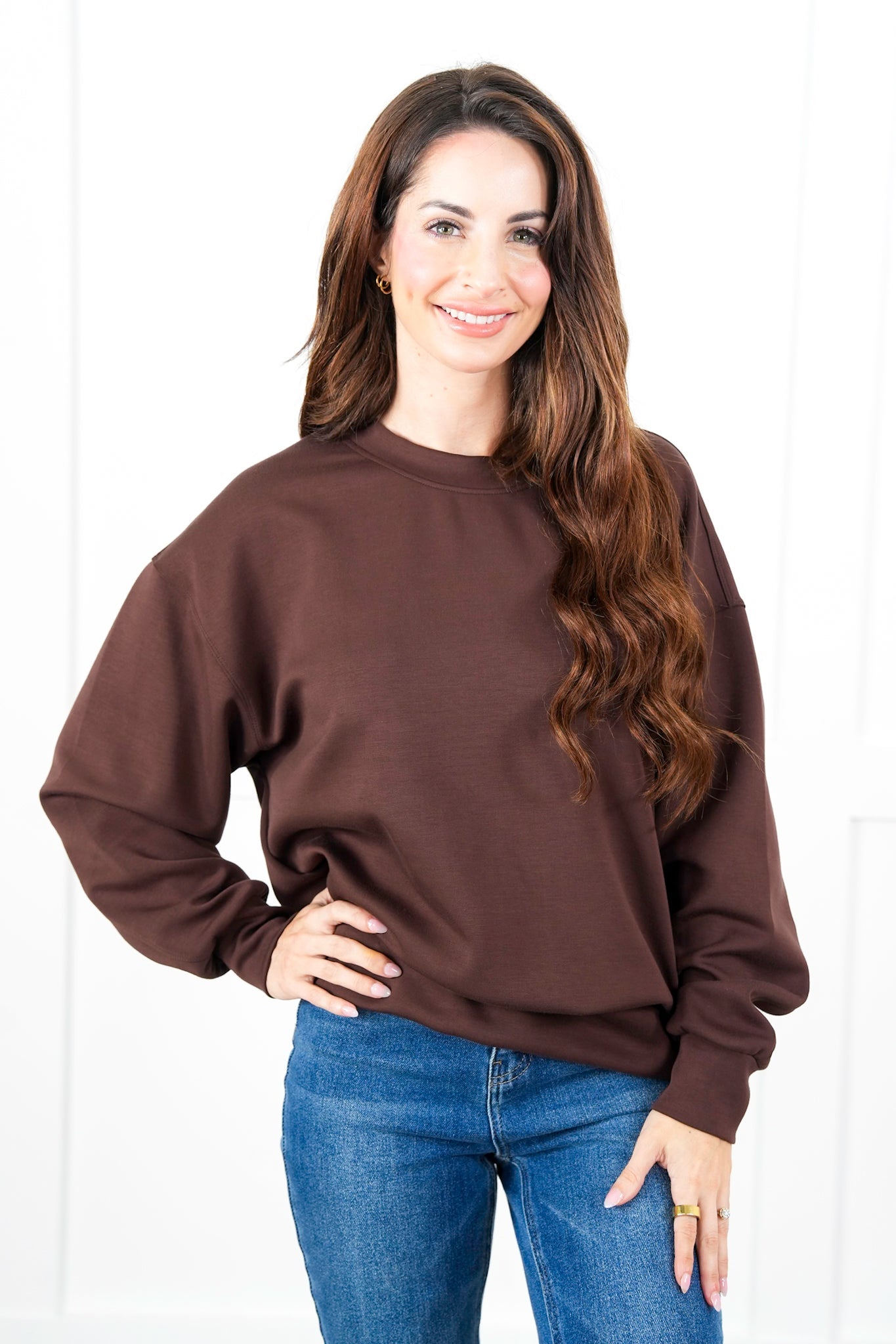 Long Sleeve Crew Neck Scuba Knit Sweatshirt