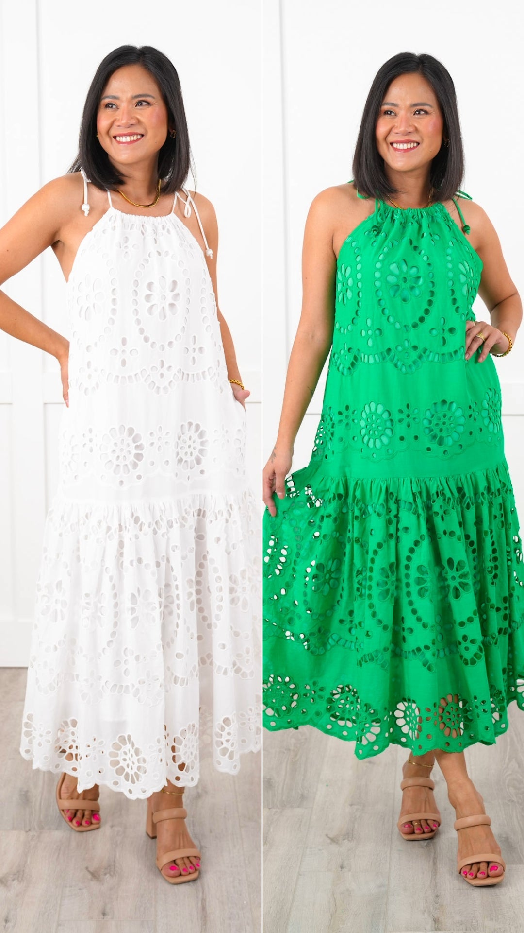 Sleeveless Eyelet Maxi Dress with Adjustable Shoulder Straps