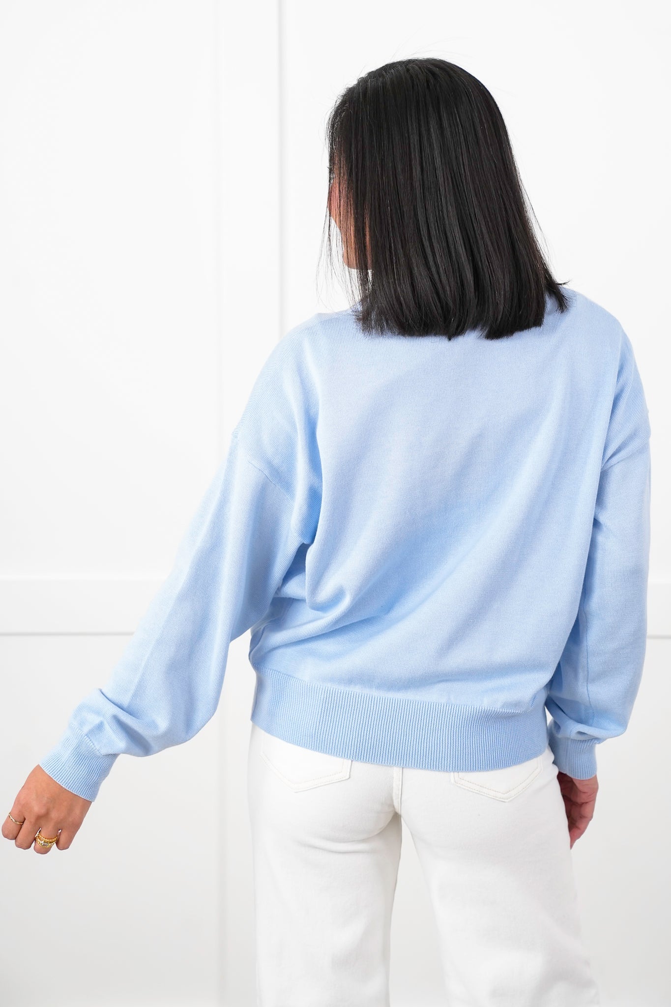 Long Sleeve Crew Neck Knit Sweater with "Beagle" Detail
