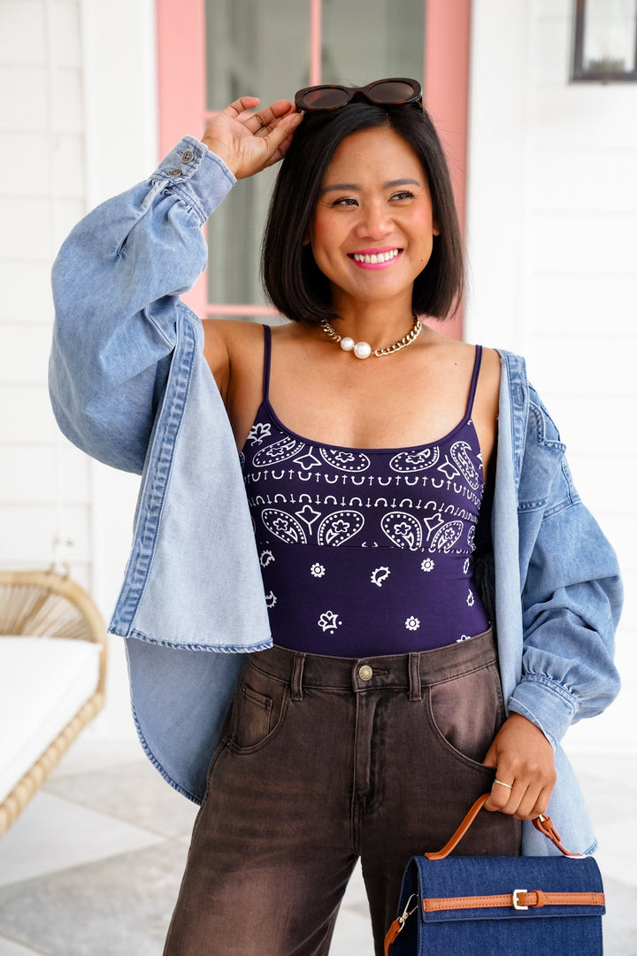 Restock!! Navy Bandana Print Sleeveless Bodysuit