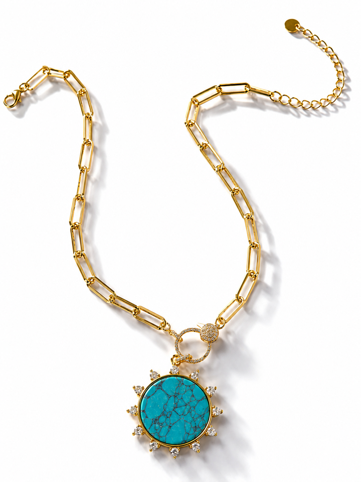 Treasure Jewels Solar Turquoise Pendant Necklace